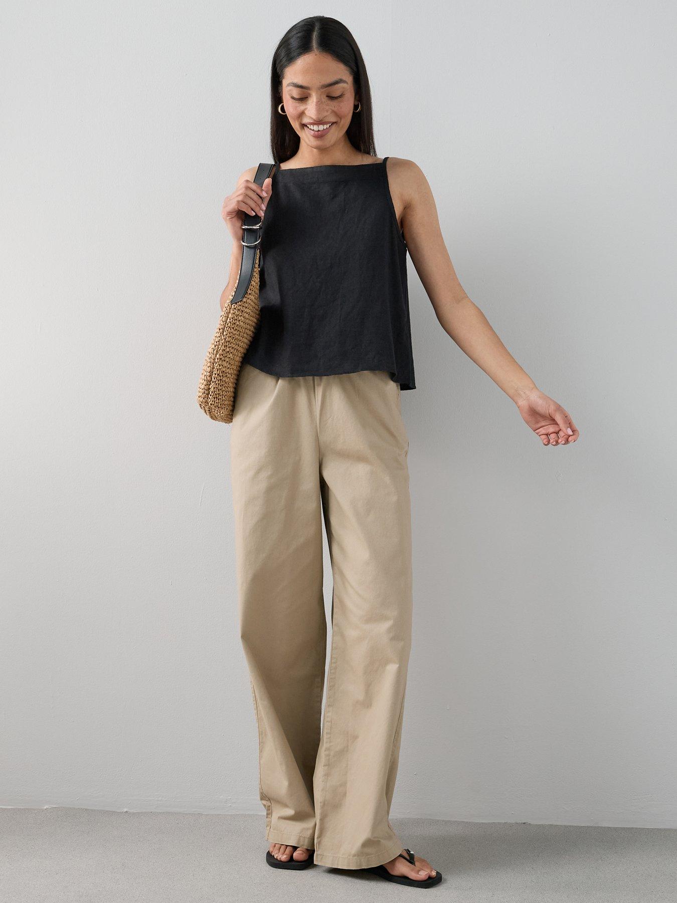 Image 1 of 7 of The Very Collection Cotton Wide Leg Trouser - Beige