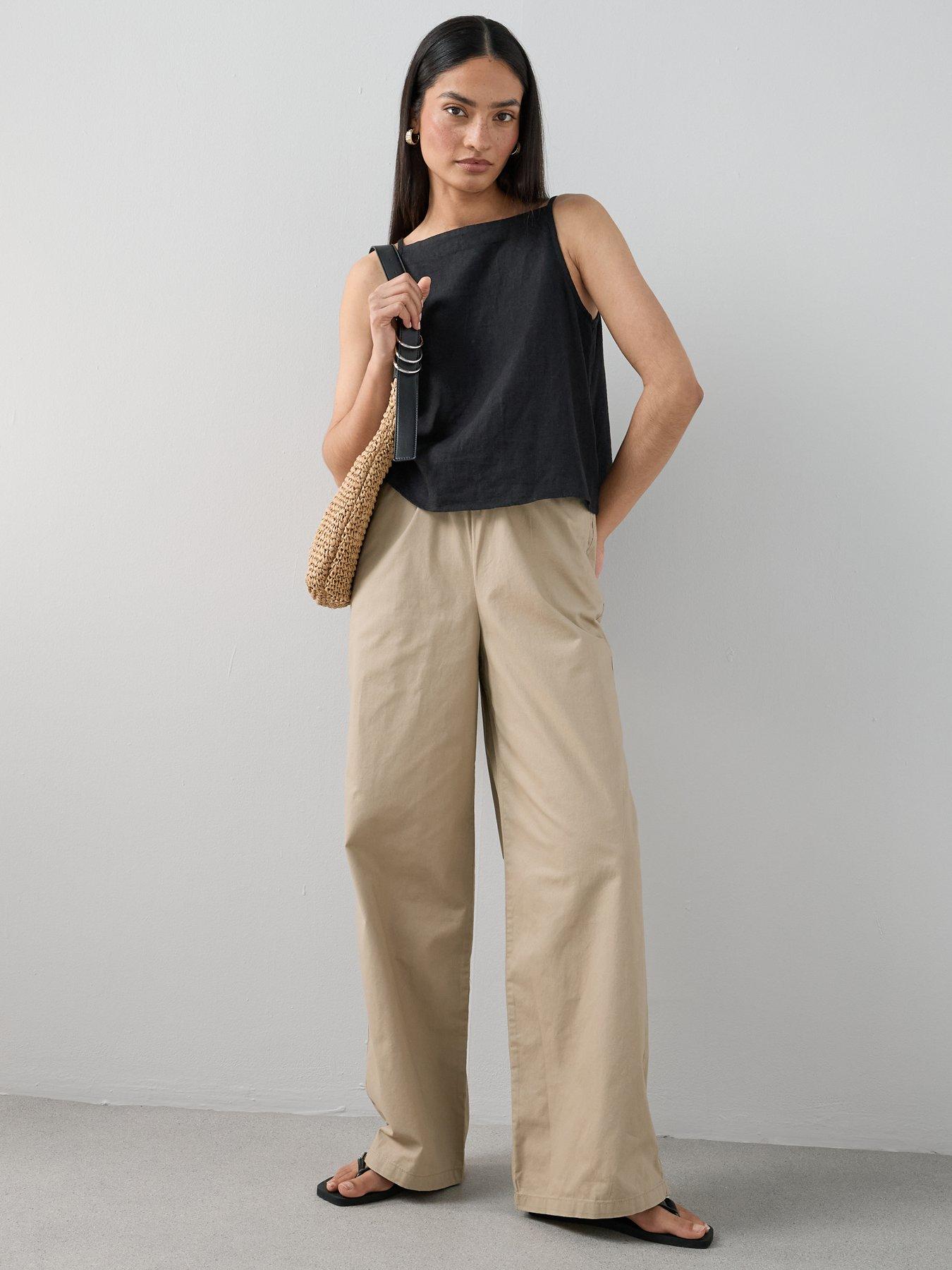 Image 6 of 7 of The Very Collection Cotton Wide Leg Trouser - Beige