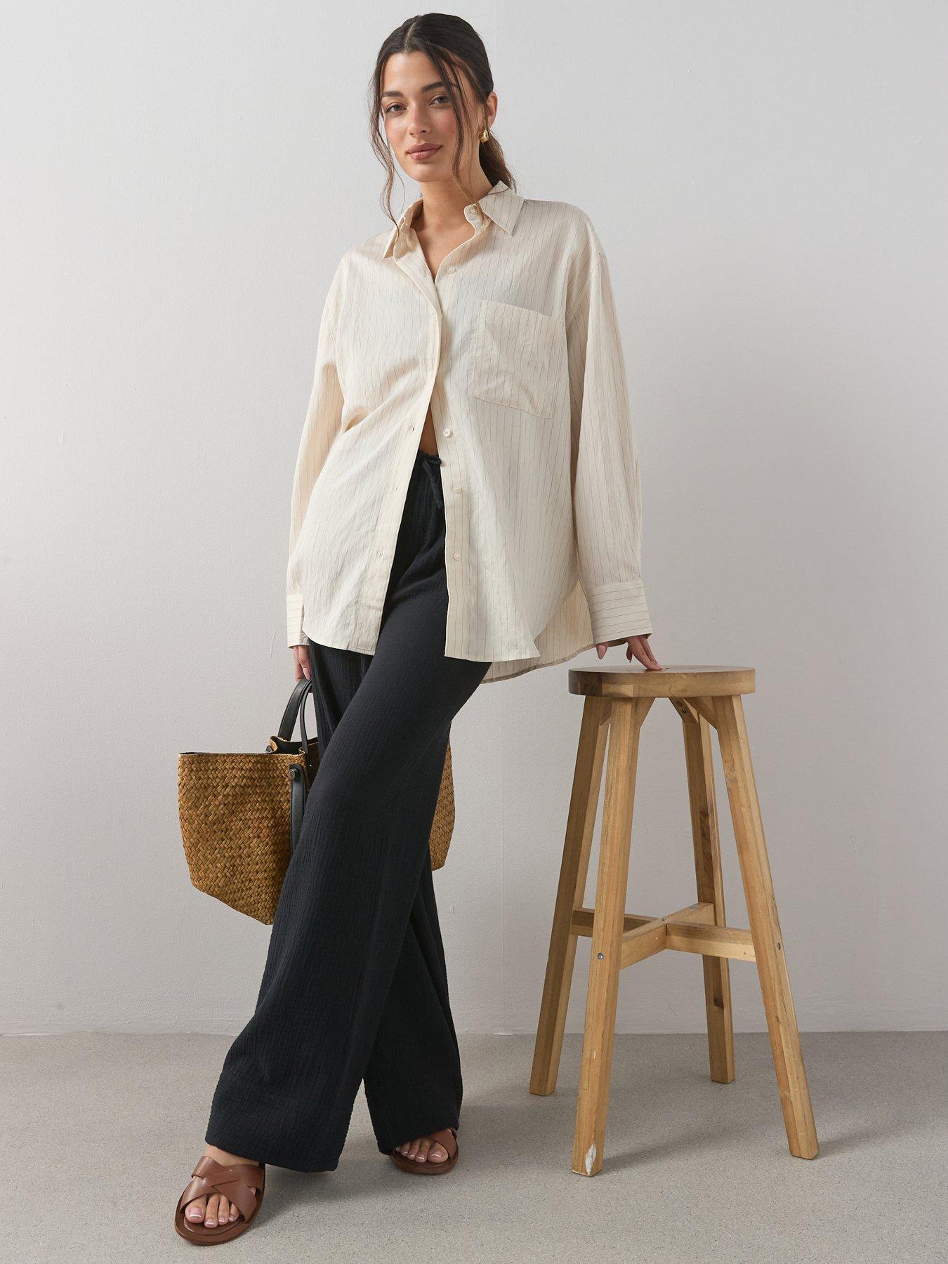 The Very Collection Crinkle Wide Leg Trouser - Black