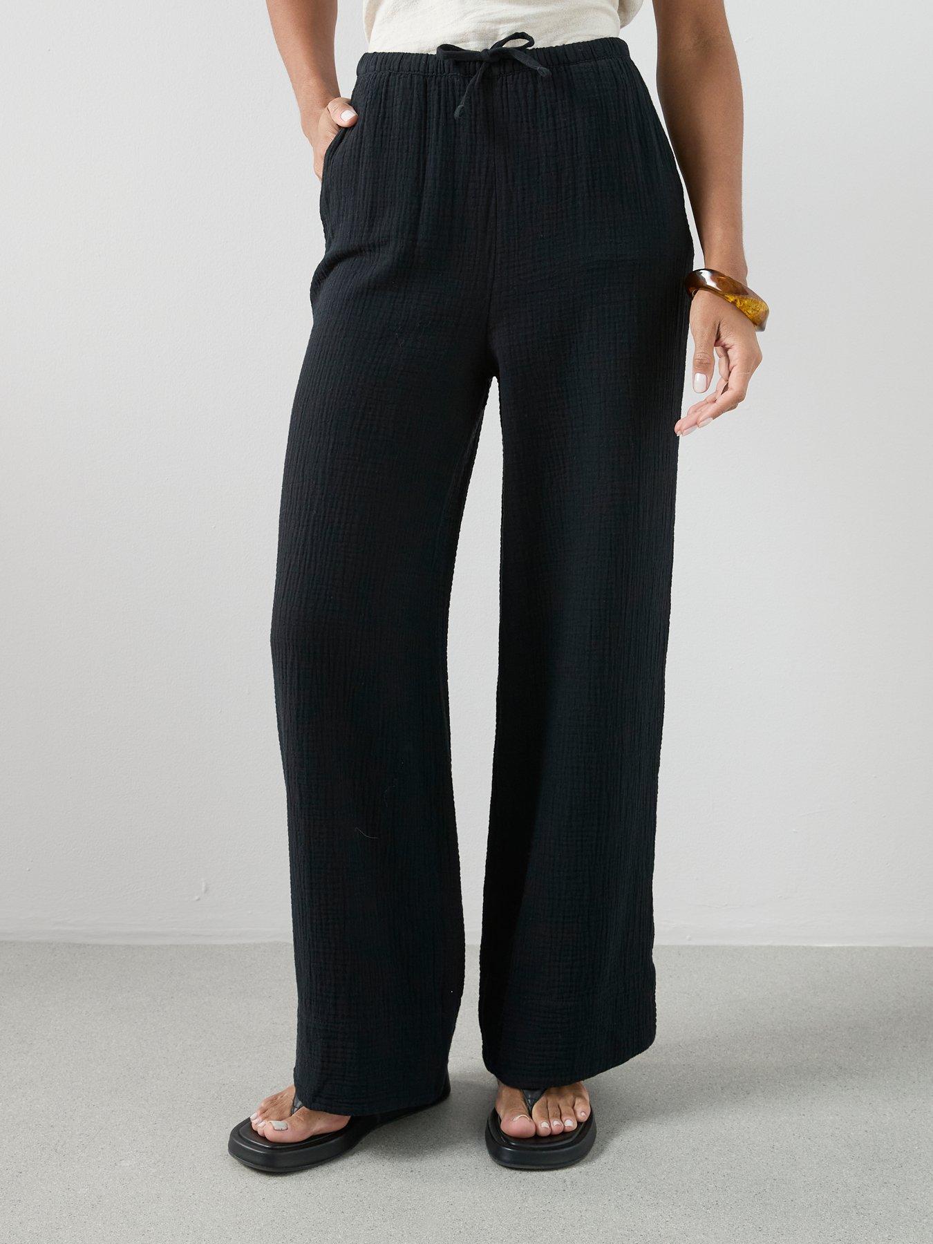 Image 3 of 7 of The Very Collection Textured Wide Leg Trouser - Black