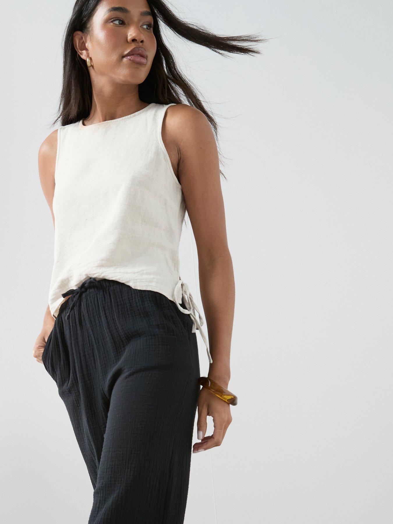 Image 4 of 7 of The Very Collection Textured Wide Leg Trouser - Black