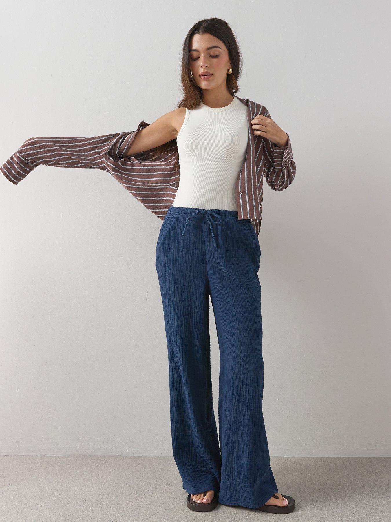 The Very Collection Crinkle Wide Leg Trouser - Blue