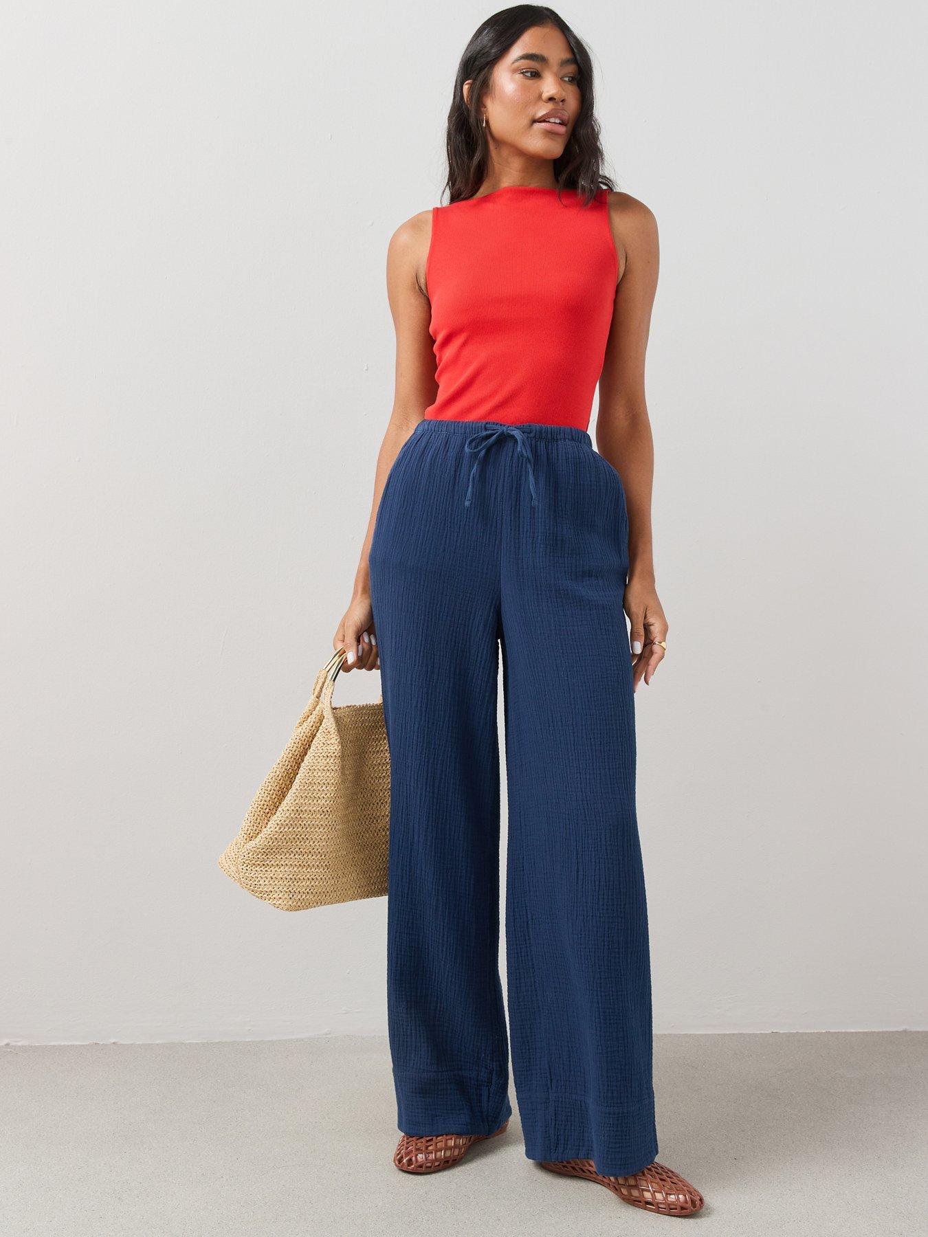 Image 1 of 7 of The Very Collection Textured Wide Leg Trouser - Blue
