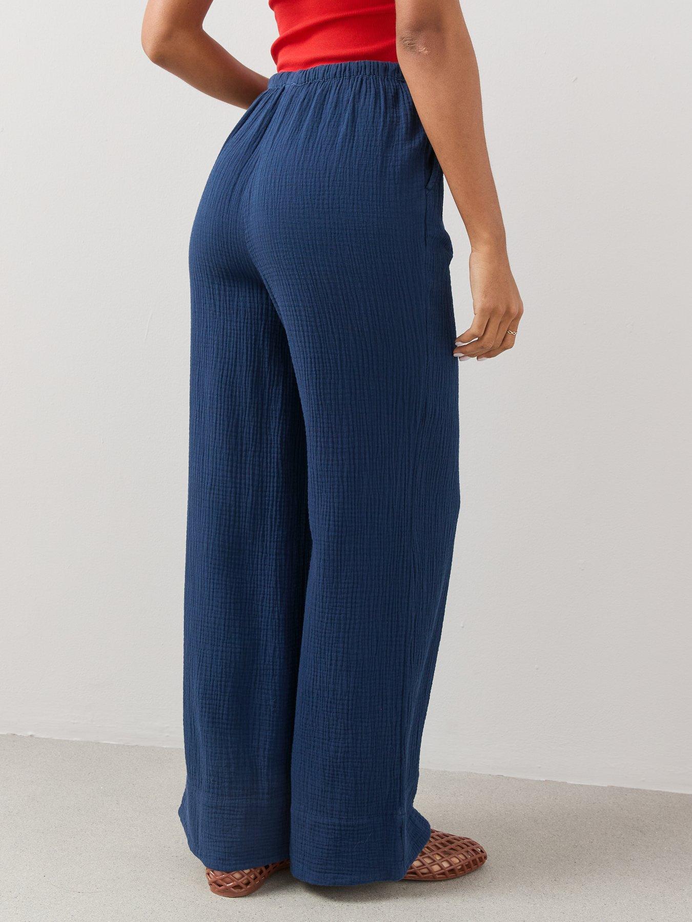 Image 2 of 7 of The Very Collection Textured Wide Leg Trouser - Blue