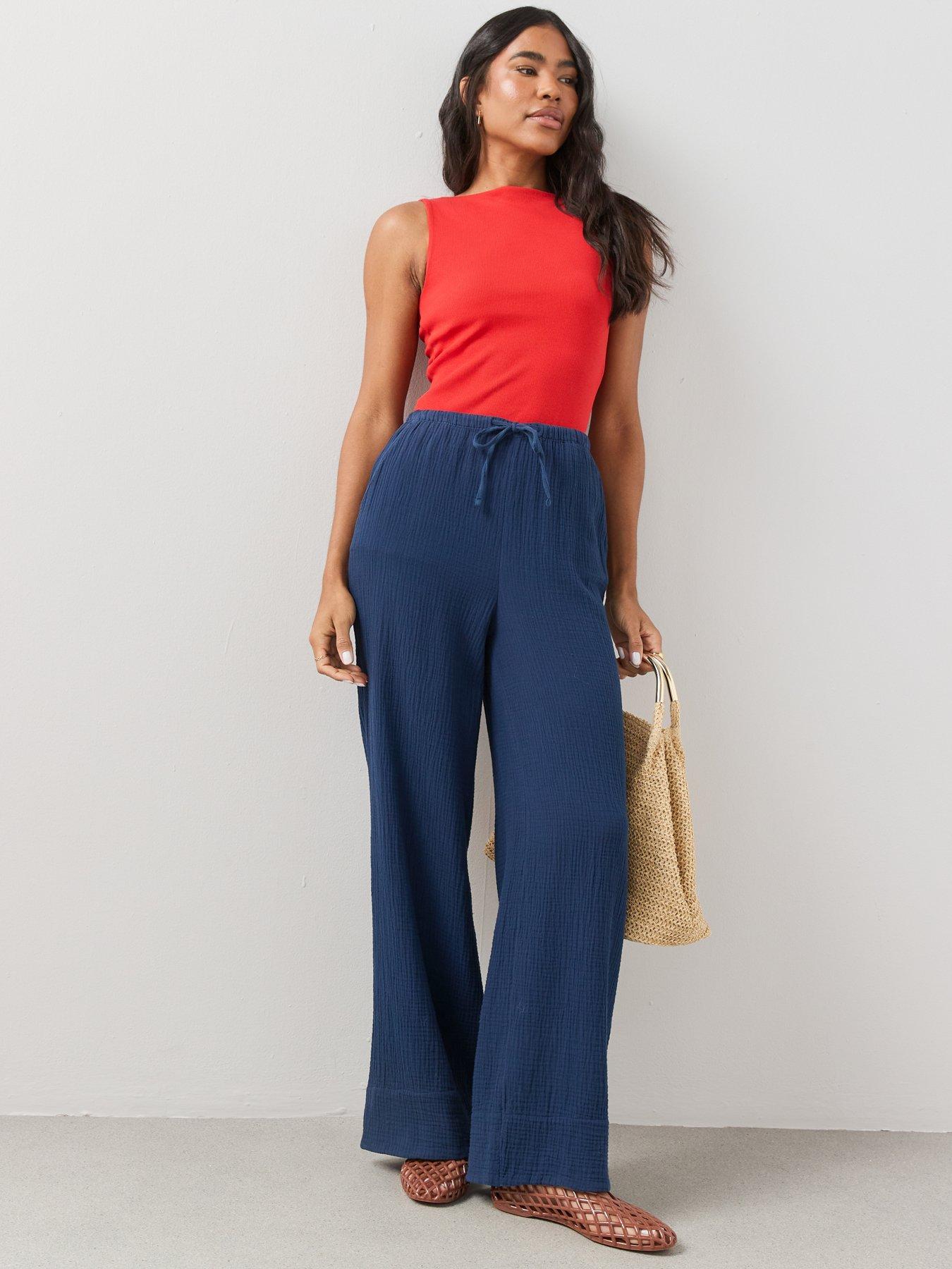 Image 3 of 7 of The Very Collection Textured Wide Leg Trouser - Blue