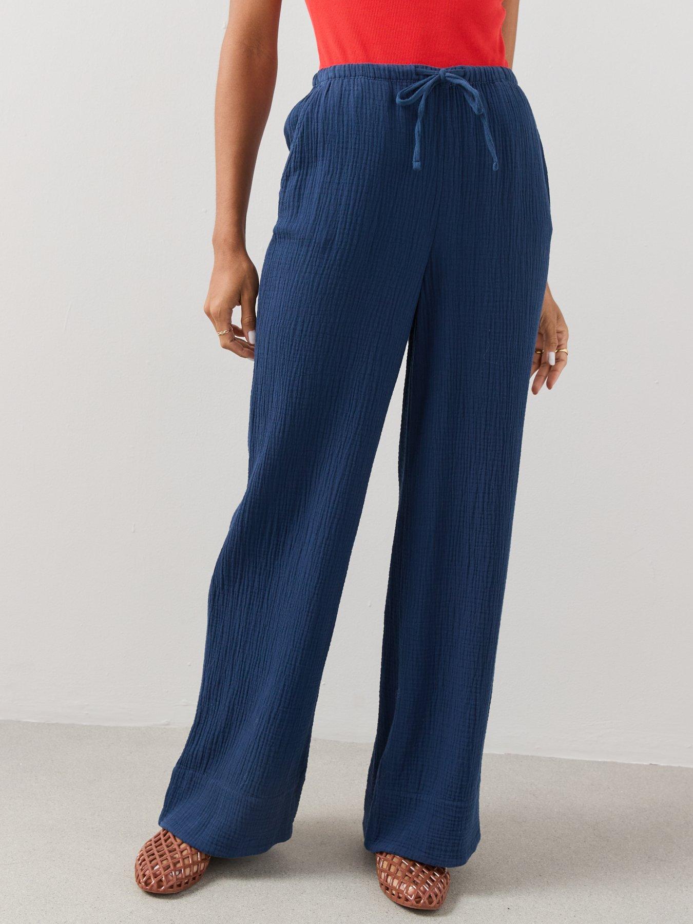 Image 4 of 7 of The Very Collection Textured Wide Leg Trouser - Blue