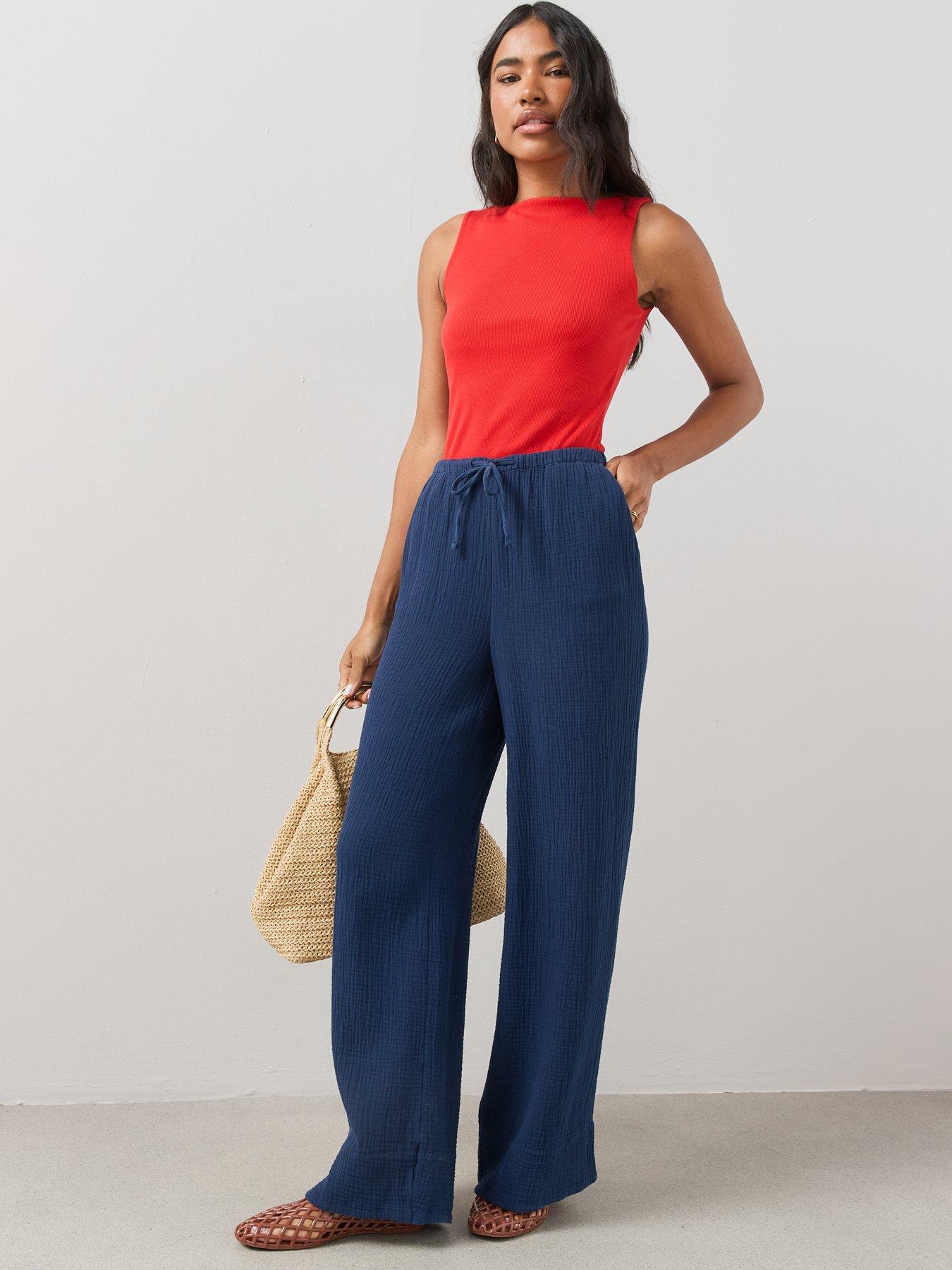 Image 5 of 7 of The Very Collection Textured Wide Leg Trouser - Blue