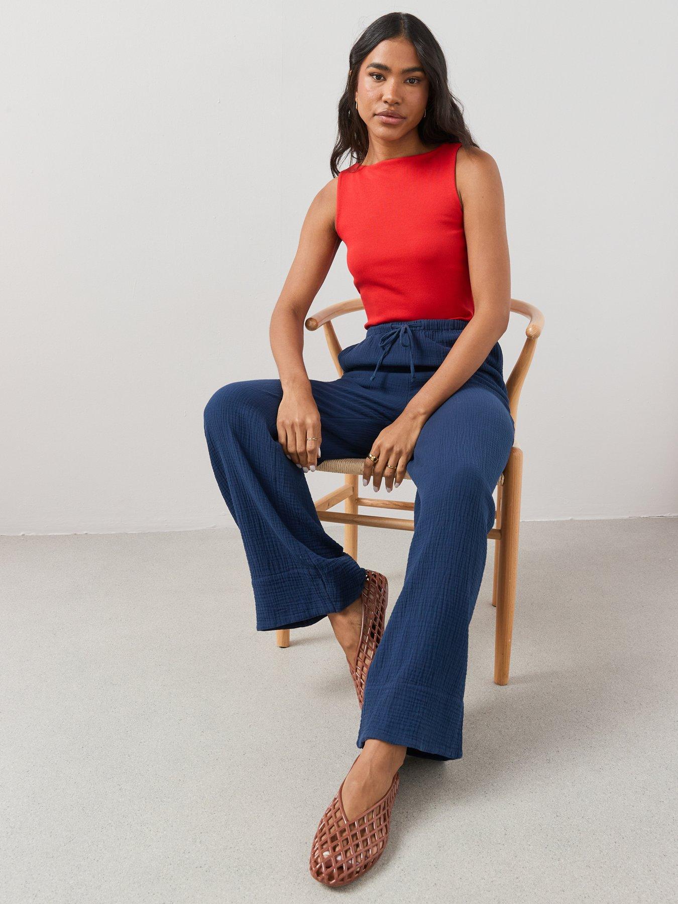 Image 6 of 7 of The Very Collection Textured Wide Leg Trouser - Blue