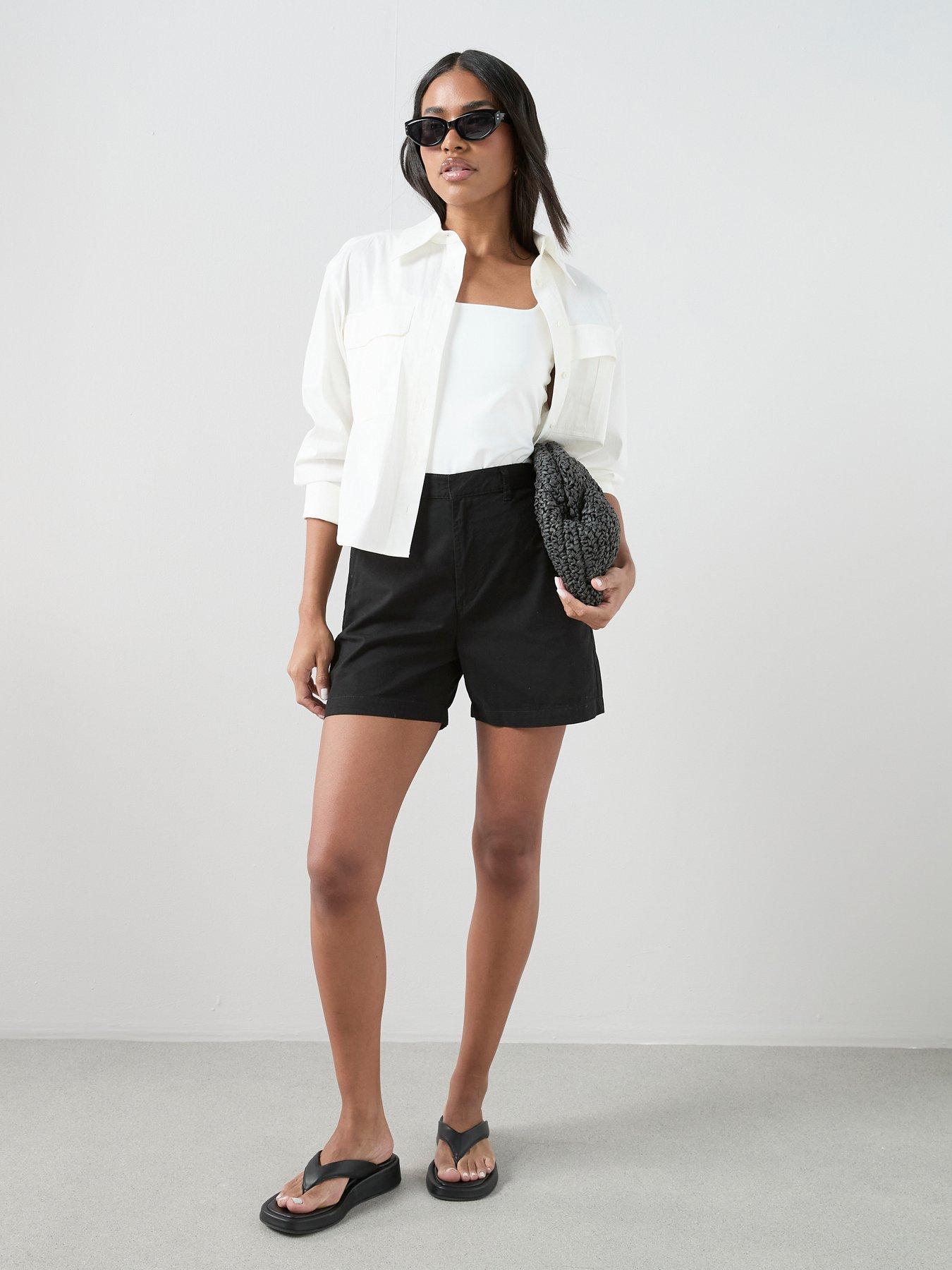 The Very Collection Cotton Pleat Top Shorts - Black