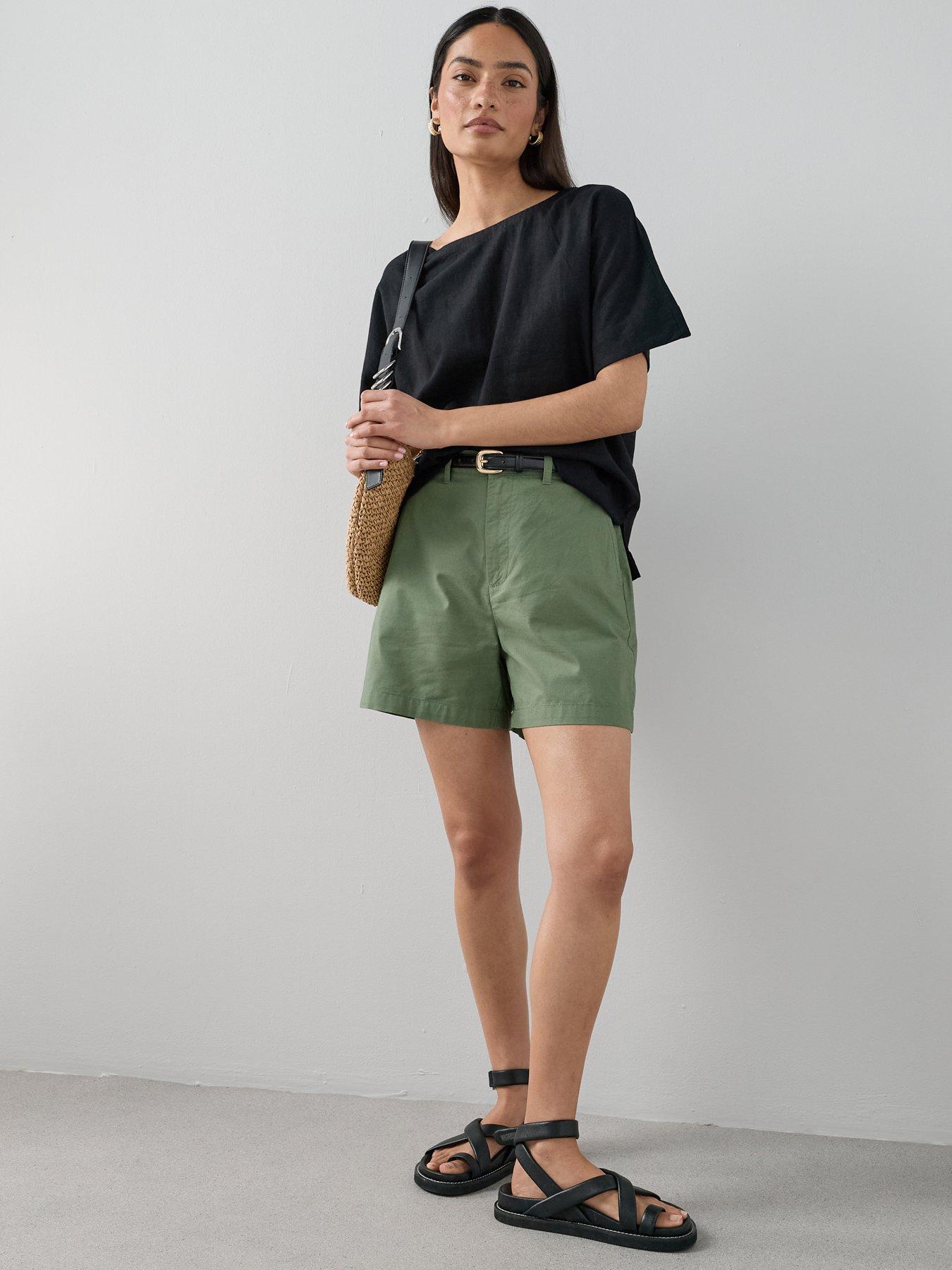 Image 1 of 6 of The Very Collection Cotton Longline Shorts - Khaki