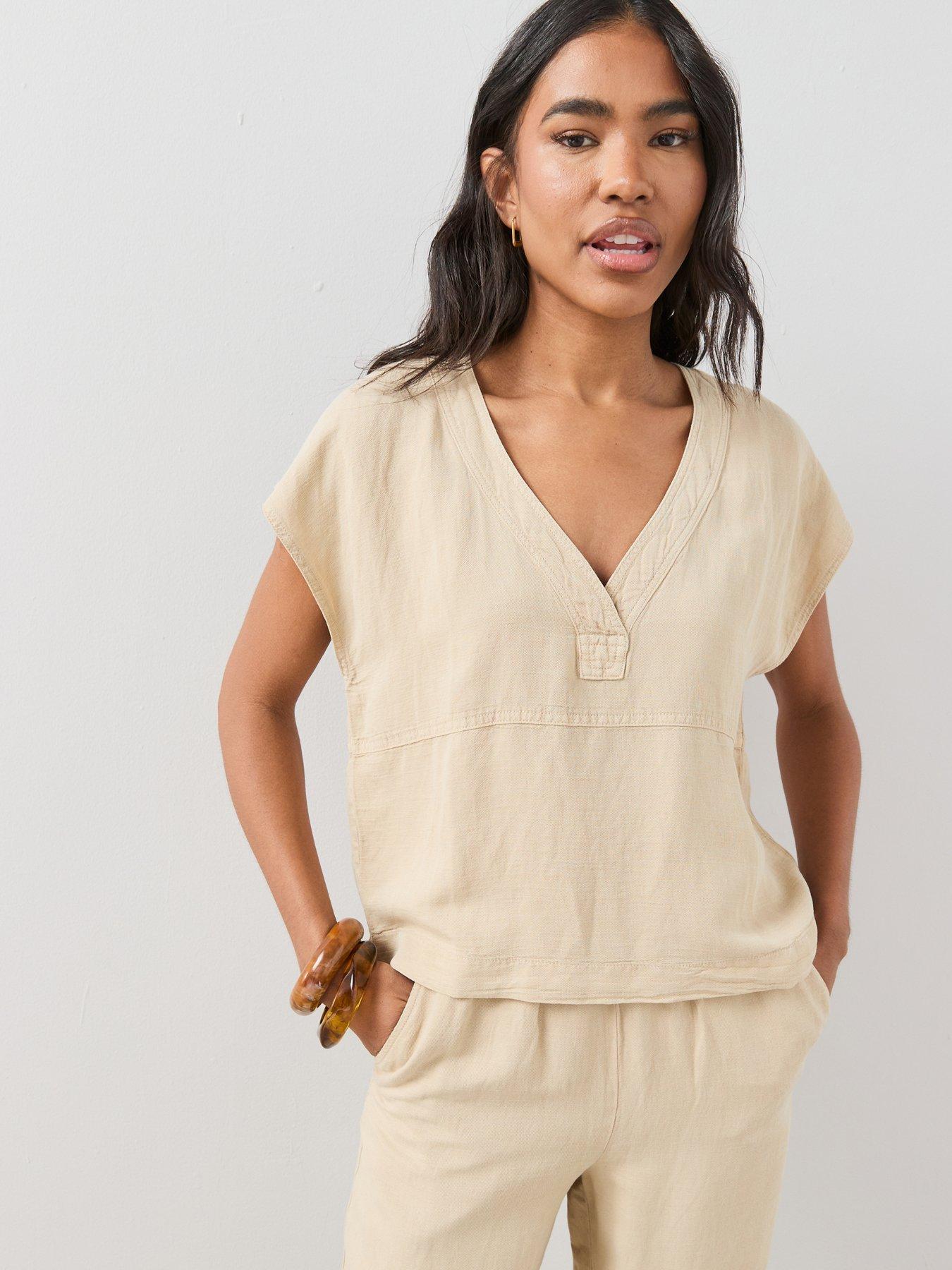Image 1 of 7 of The Very Collection Lyocell Linen Tunic Co-Ord - Beige