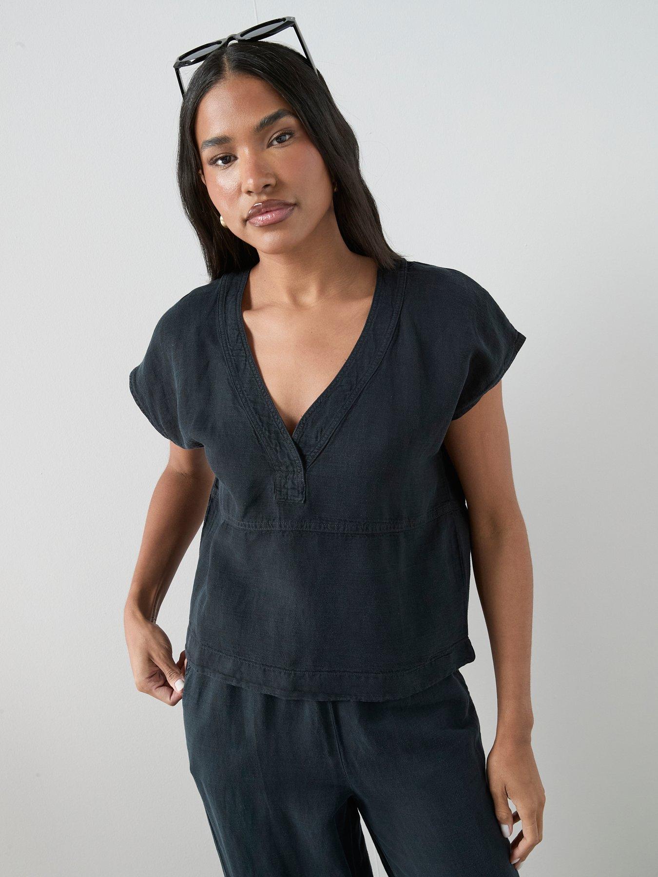 Image 1 of 7 of The Very Collection Lyocell Linen Tunic Co-Ord - Black