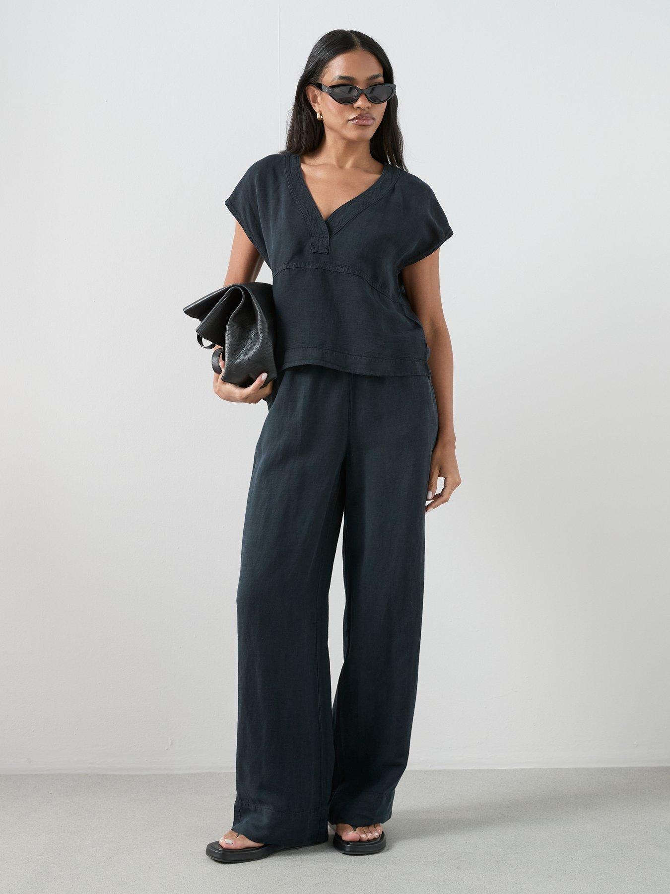 Image 3 of 7 of The Very Collection Lyocell Linen Tunic Co-Ord - Black