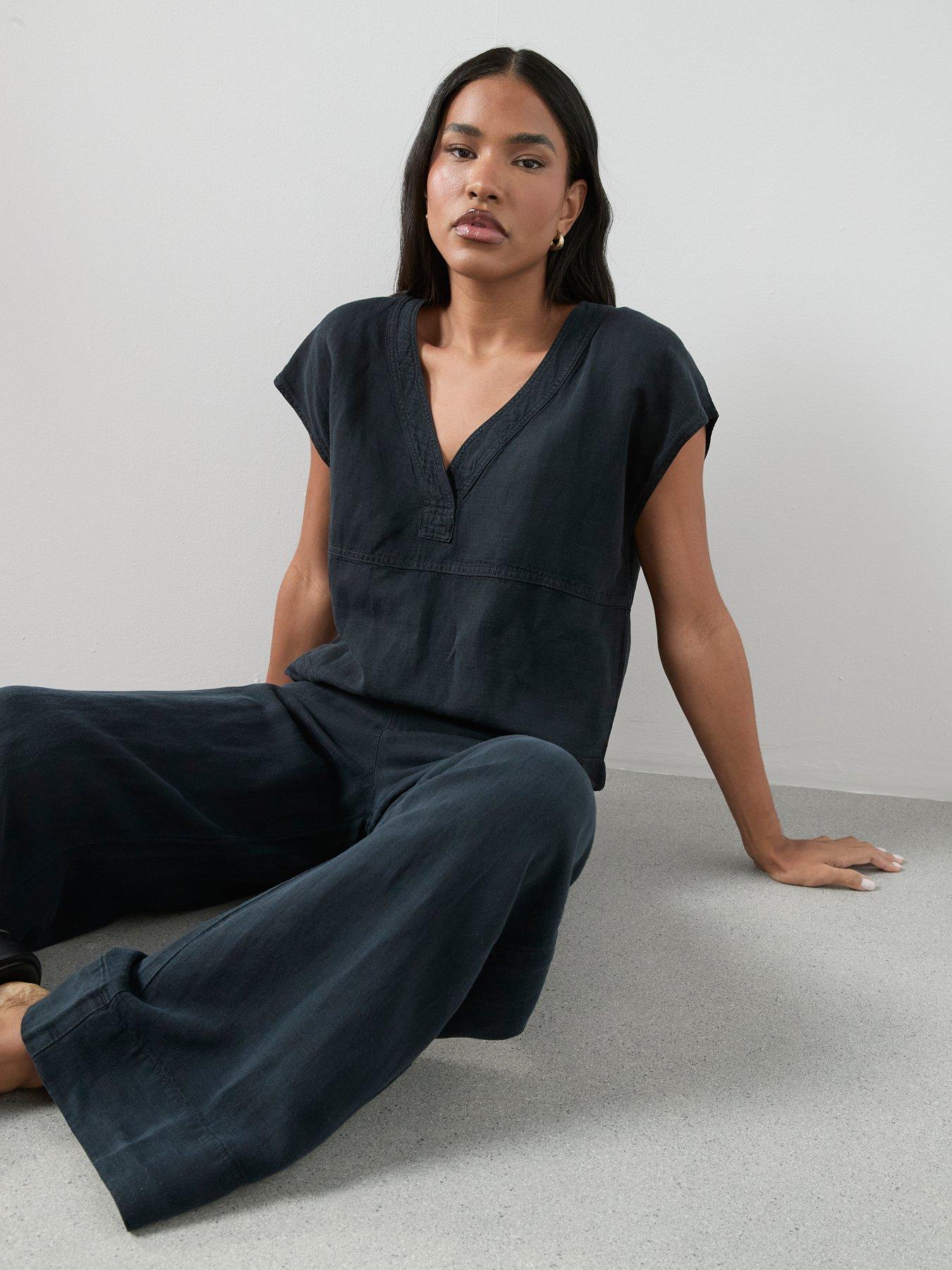 Image 4 of 7 of The Very Collection Lyocell Linen Tunic Co-Ord - Black