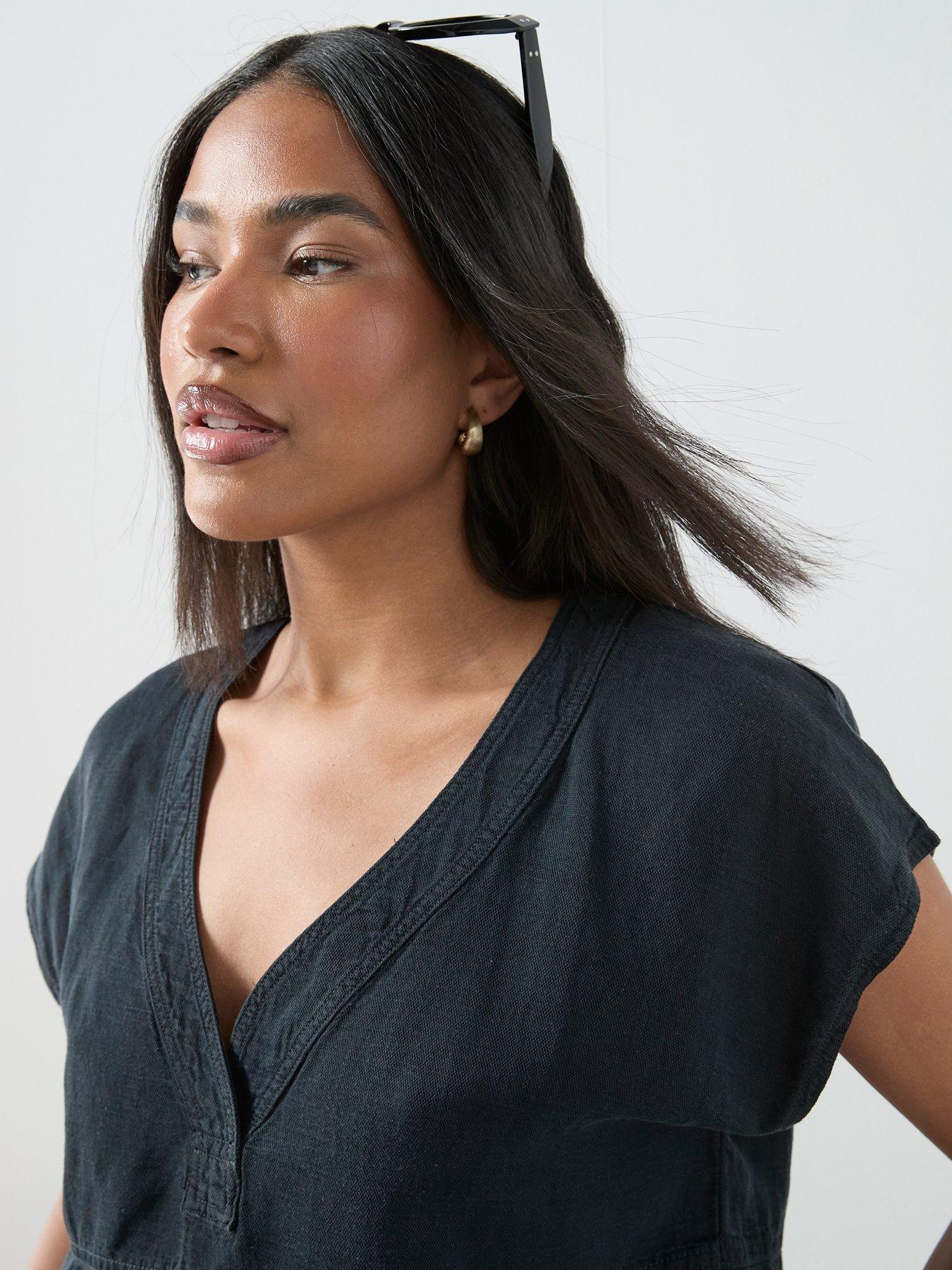 Image 5 of 7 of The Very Collection Lyocell Linen Tunic Co-Ord - Black