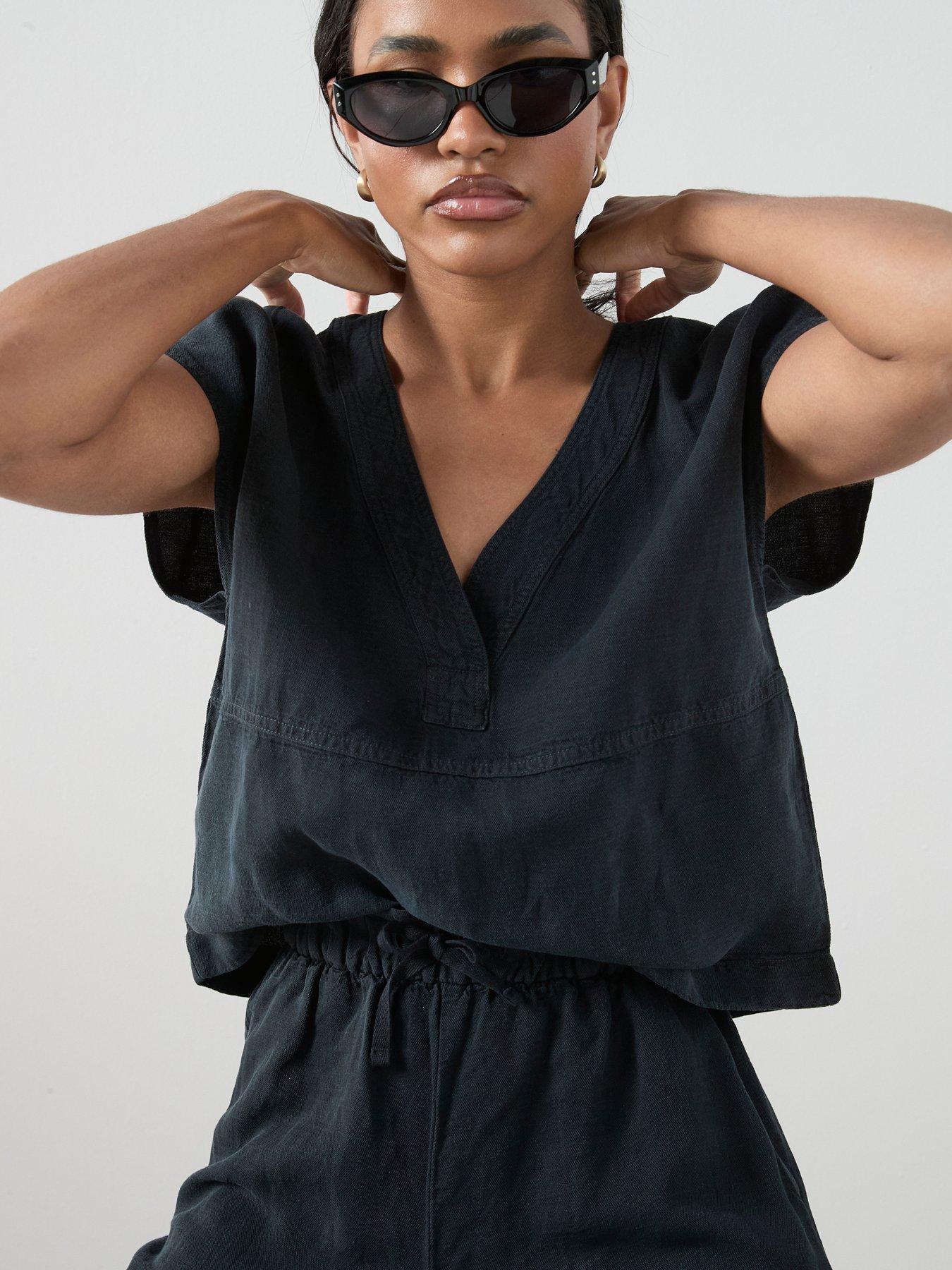 Image 6 of 7 of The Very Collection Lyocell Linen Tunic Co-Ord - Black