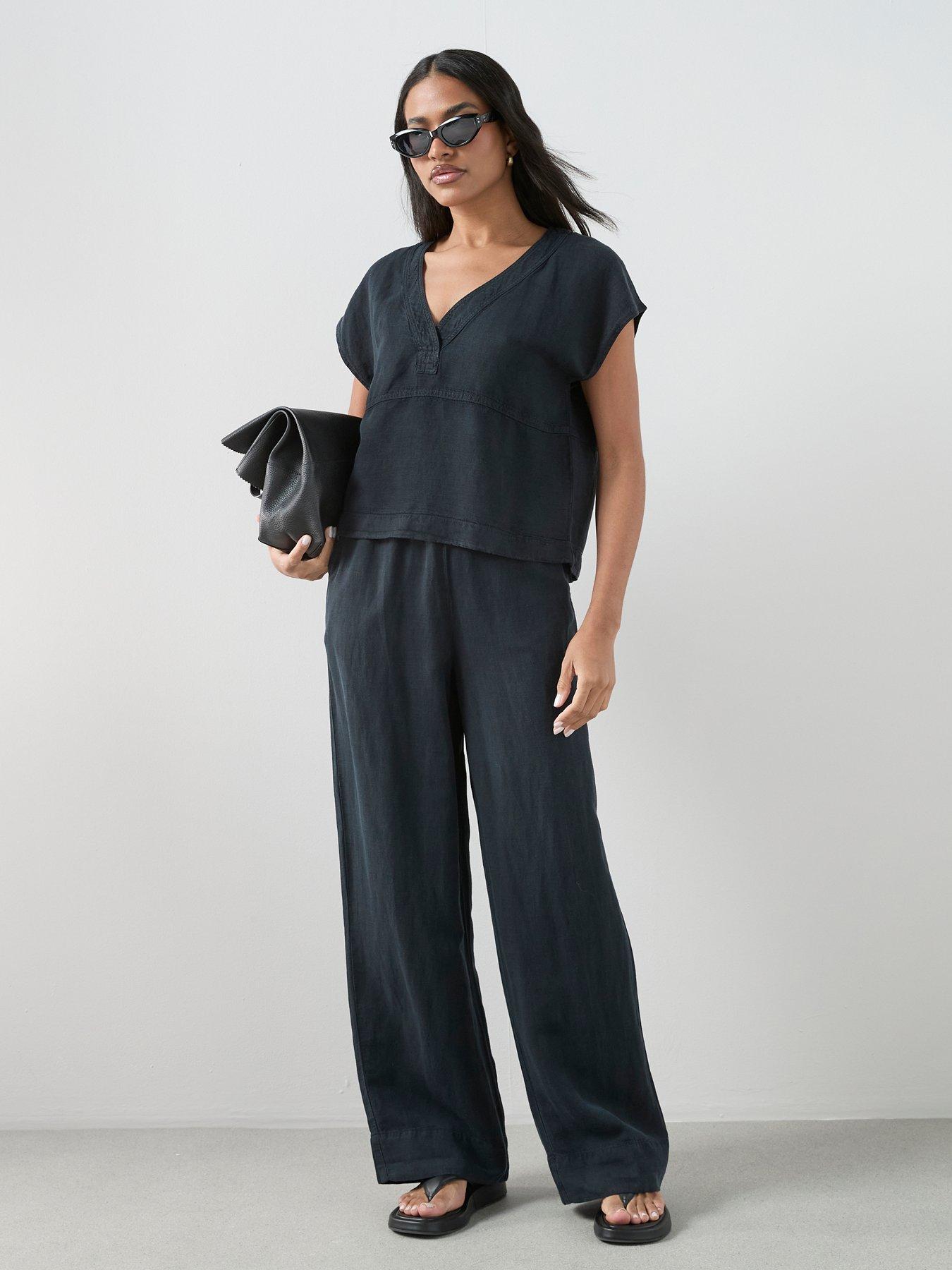 The Very Collection Lyocell Linen Wide Leg Trouser Co-Ord - Black
