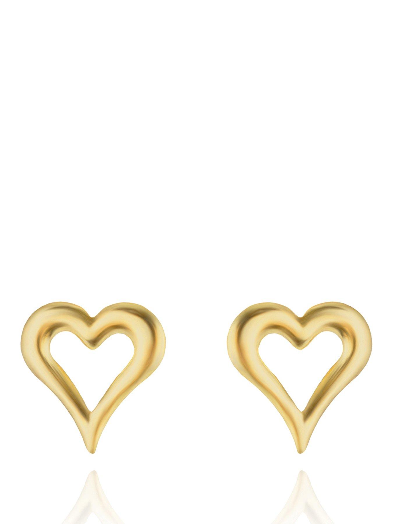The Love Collection 9ct yellow gold small pierced heart stud earrings
