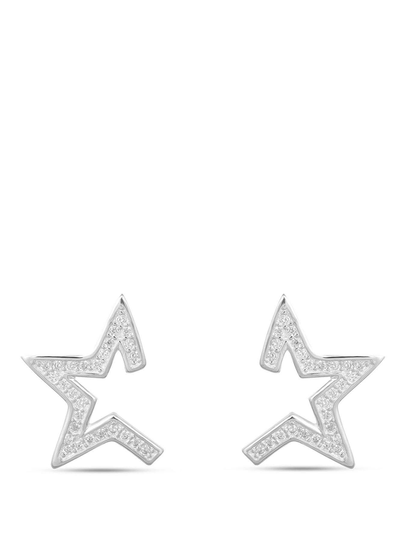 Image 1 of 4 of The Love Collection Sterling Silver Star Burst CZ Studs