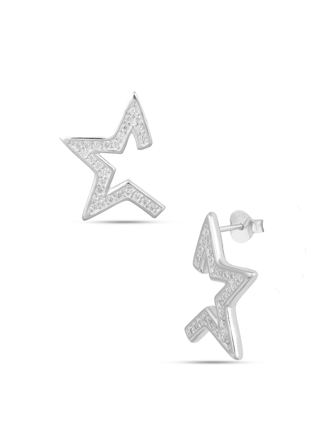 Image 3 of 4 of The Love Collection Sterling Silver Star Burst CZ Studs
