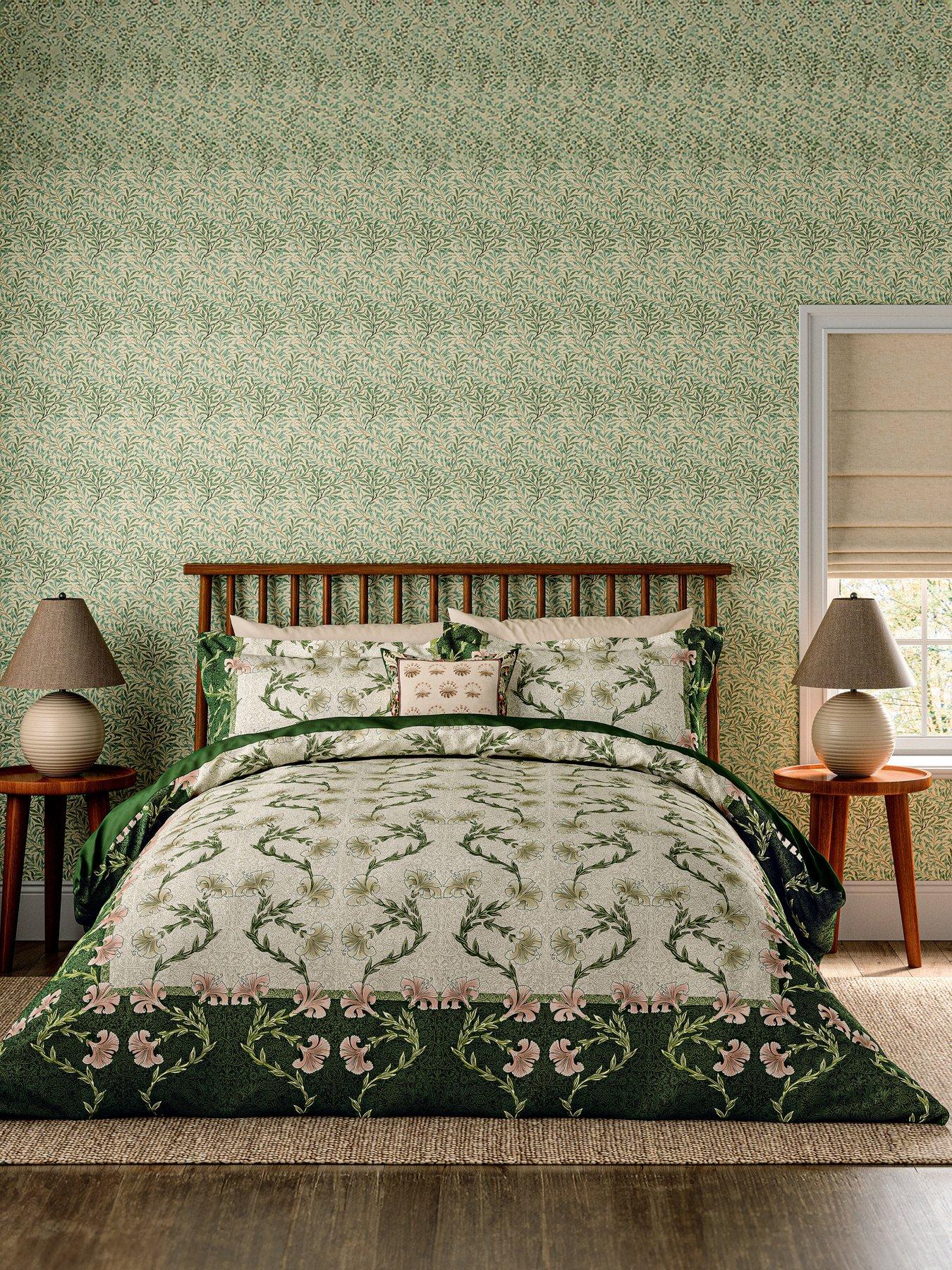 undefined Scrolling Carnation Cover Duvet Set Olive And Ivory