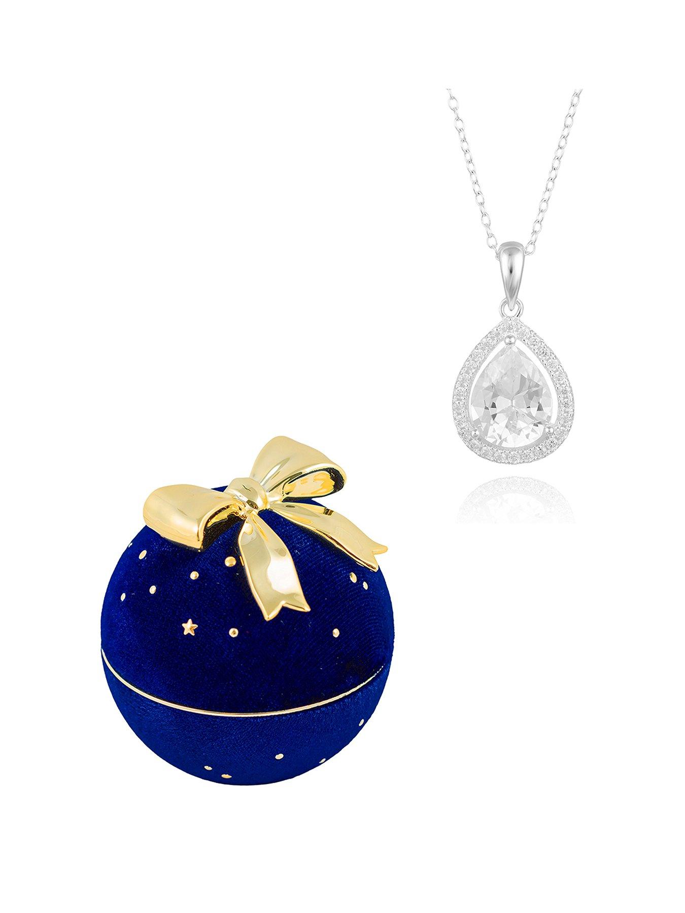 The Love Collection Sterling Silver Large Teardop CZ Pendant with Chain and Bauble Box
