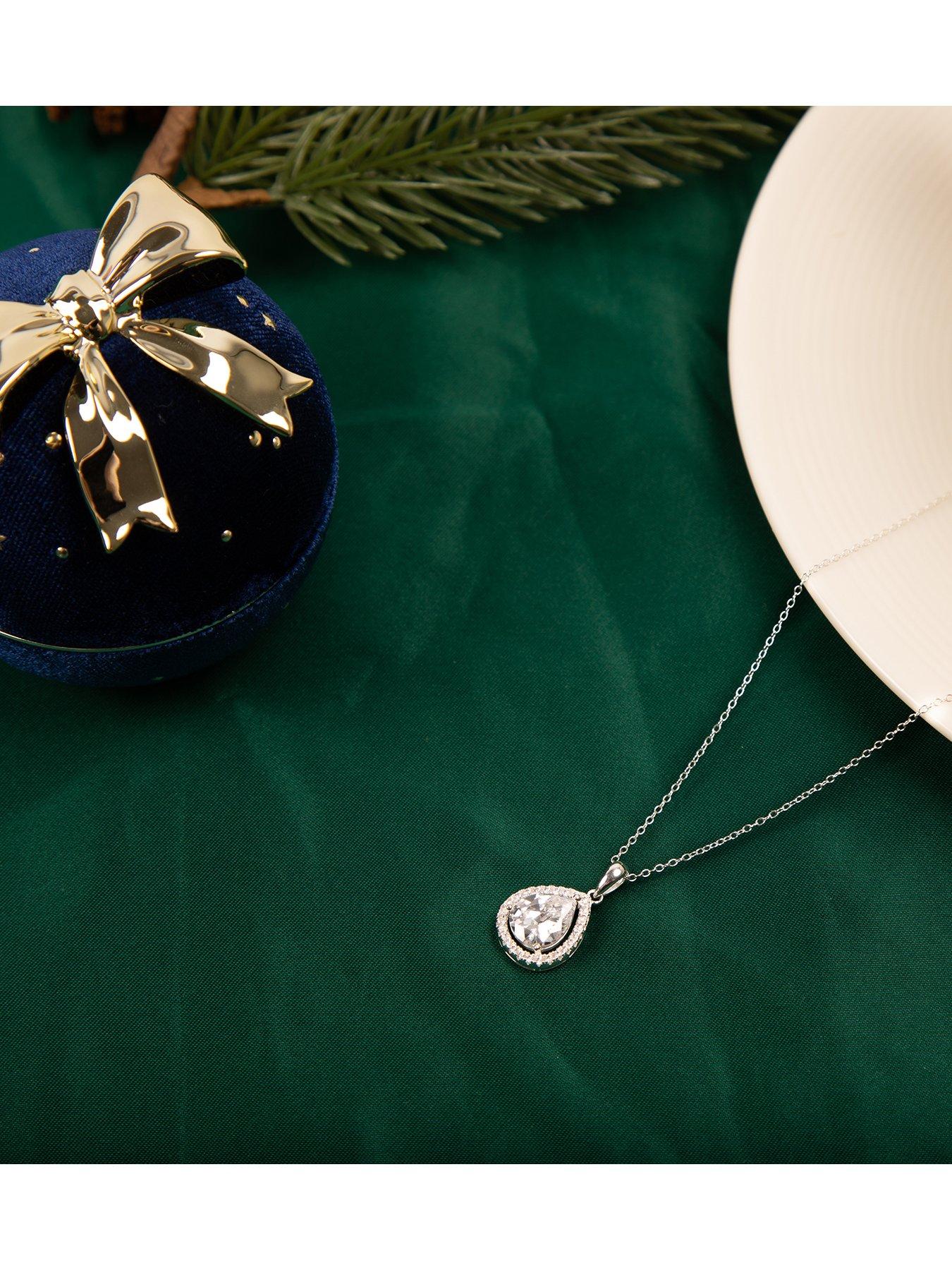 Image 5 of 7 of The Love Collection Sterling Silver Large Teardop CZ Pendant with Chain and Bauble Box