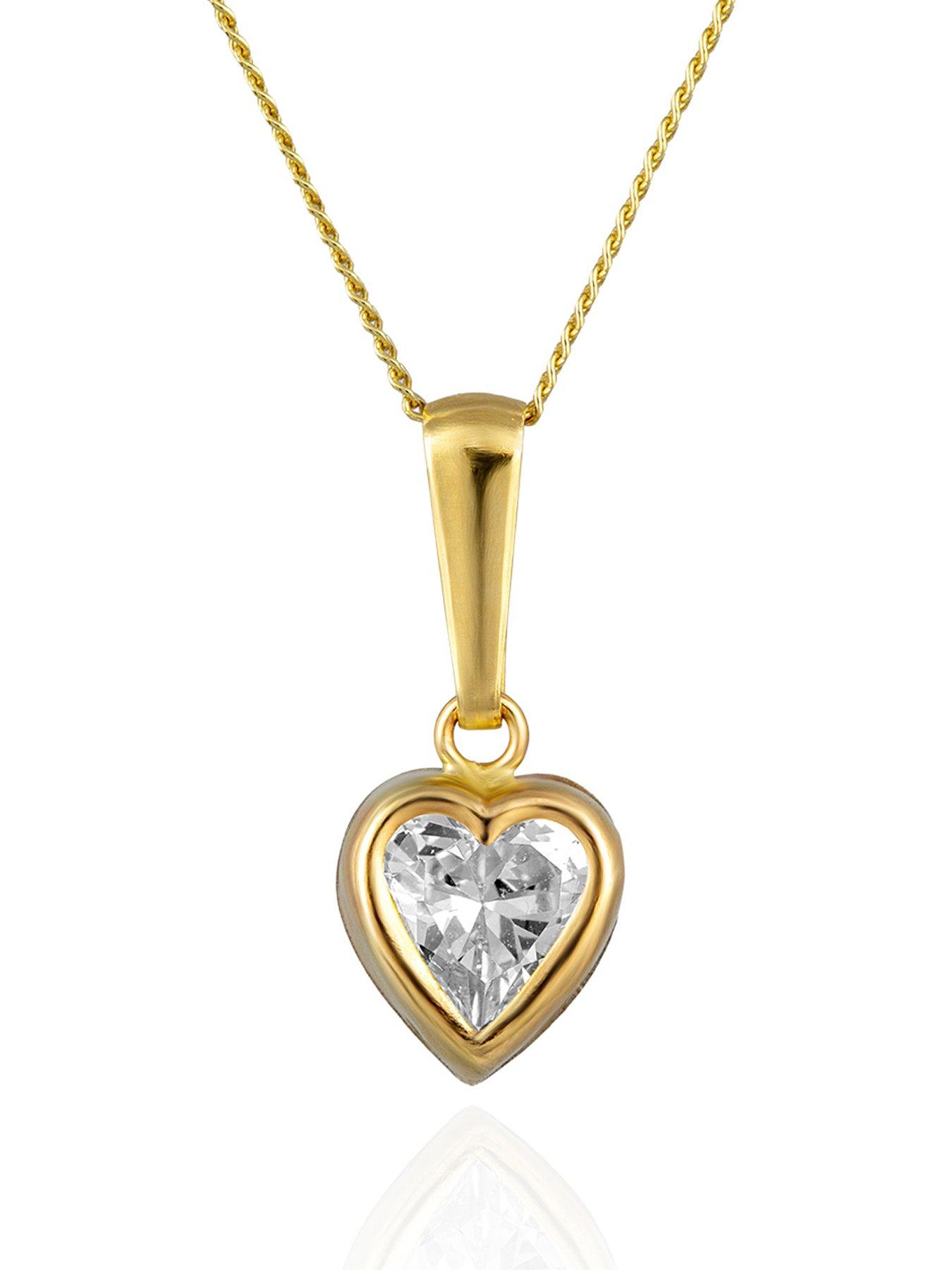 The Love Collection 9ct Yellow Gold rubover Heart Shape Cubic Zirconia cz Pendant
