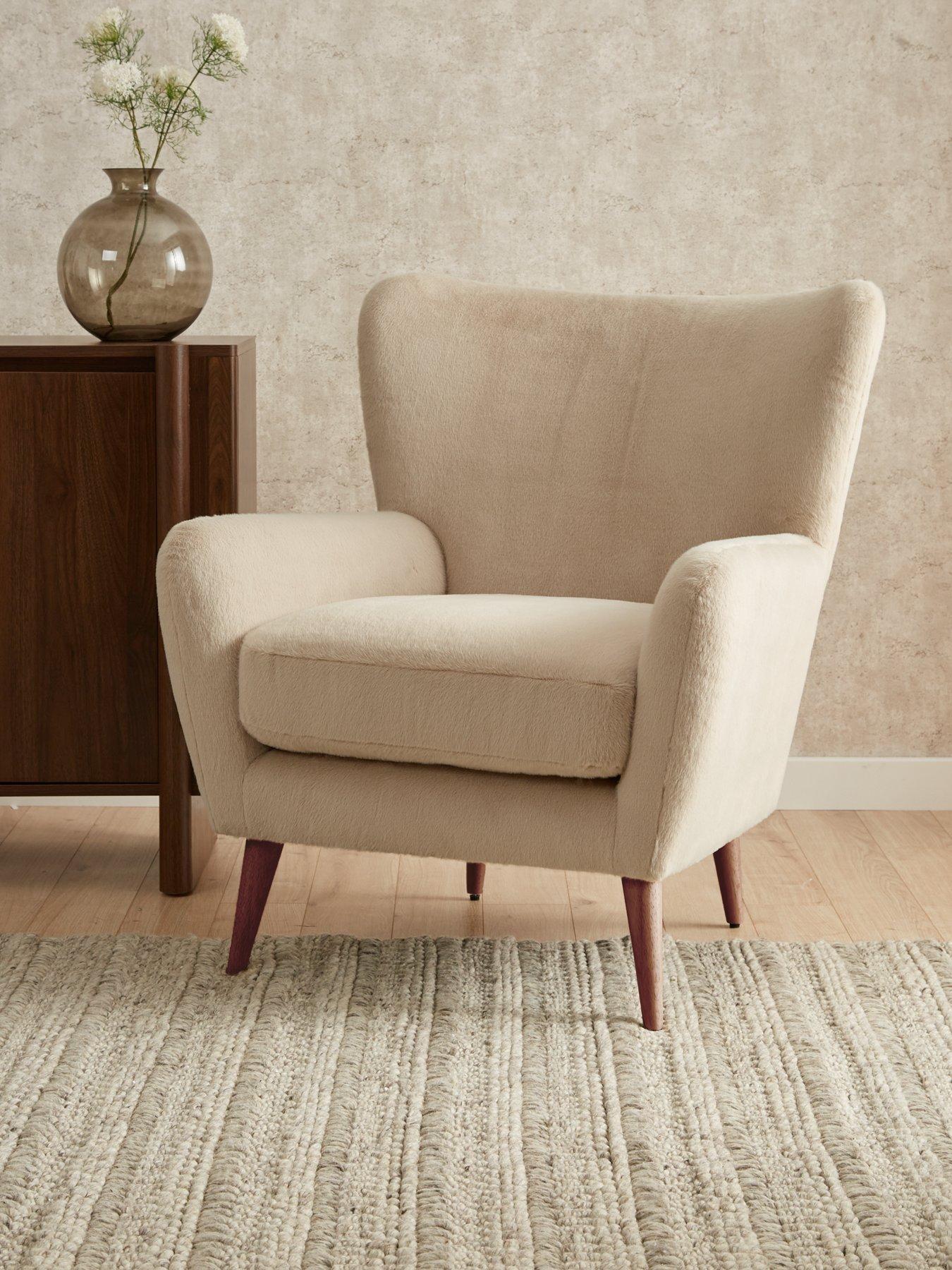 Very Home Dove Faux Fur Wing Accent Chair