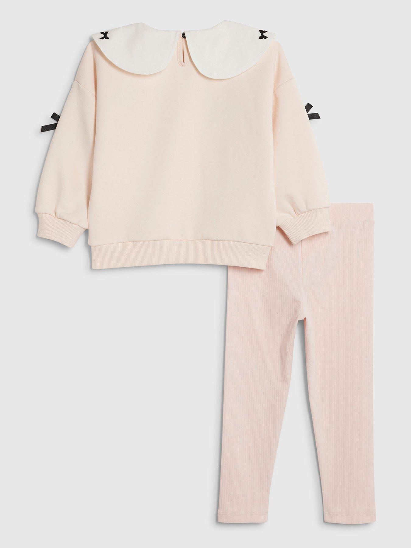 Image 2 of 5 of River Island Mini Girls Collared Bow Sweatshirt Set - Light Pink