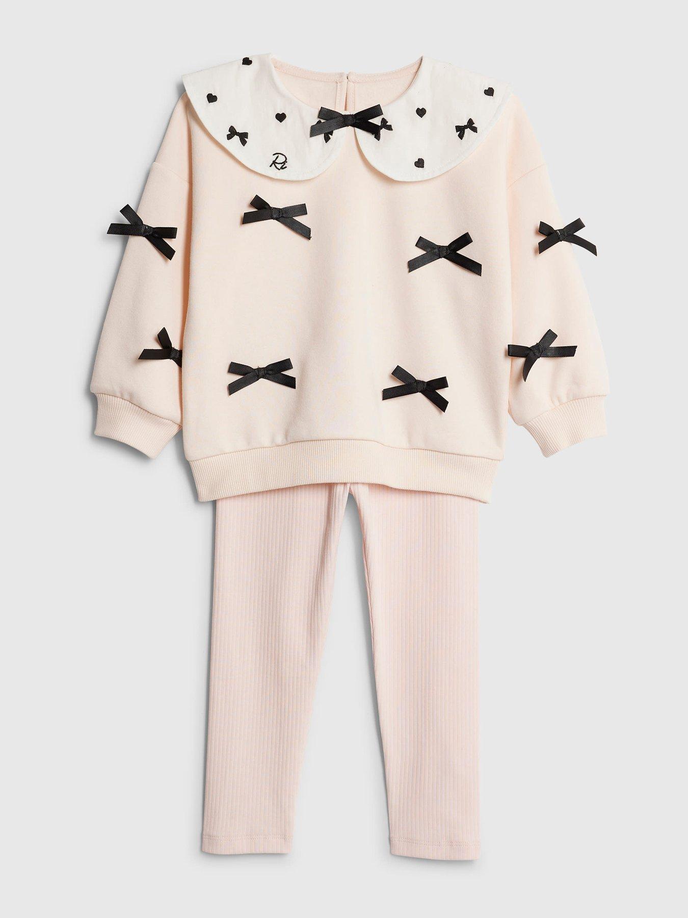Image 3 of 5 of River Island Mini Girls Collared Bow Sweatshirt Set - Light Pink