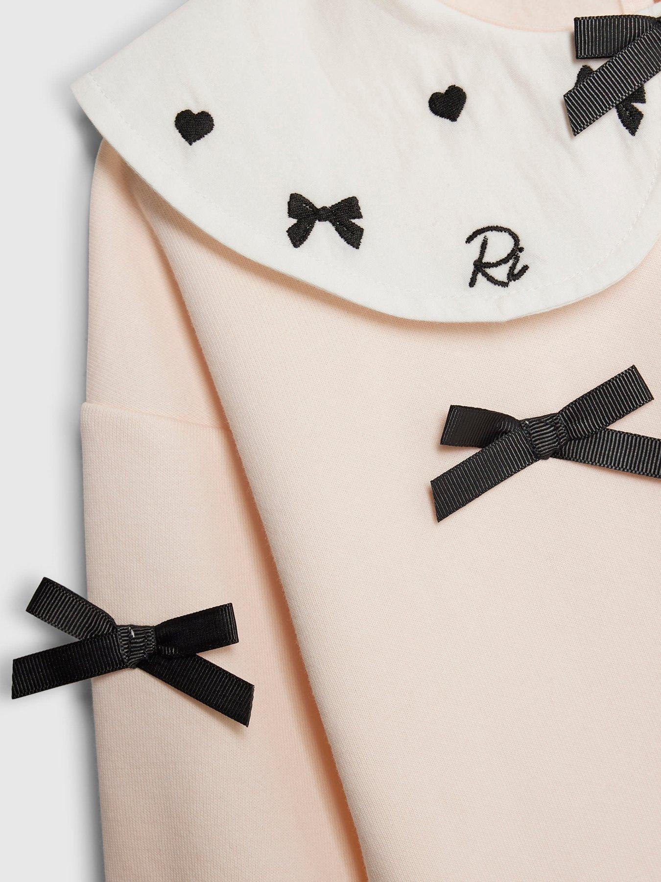 Image 4 of 5 of River Island Mini Girls Collared Bow Sweatshirt Set - Light Pink