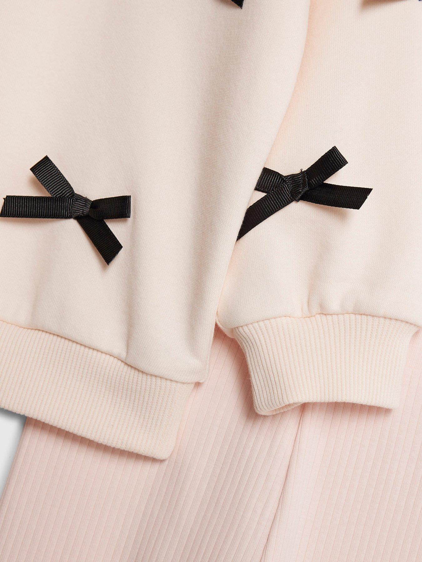 Image 5 of 5 of River Island Mini Girls Collared Bow Sweatshirt Set - Light Pink