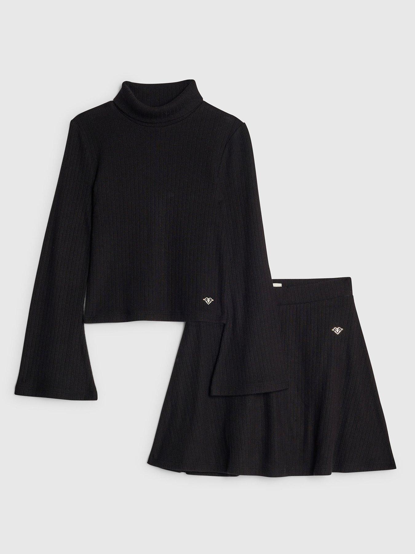 River Island Older Girls Cosy Top And Skort Set - Black