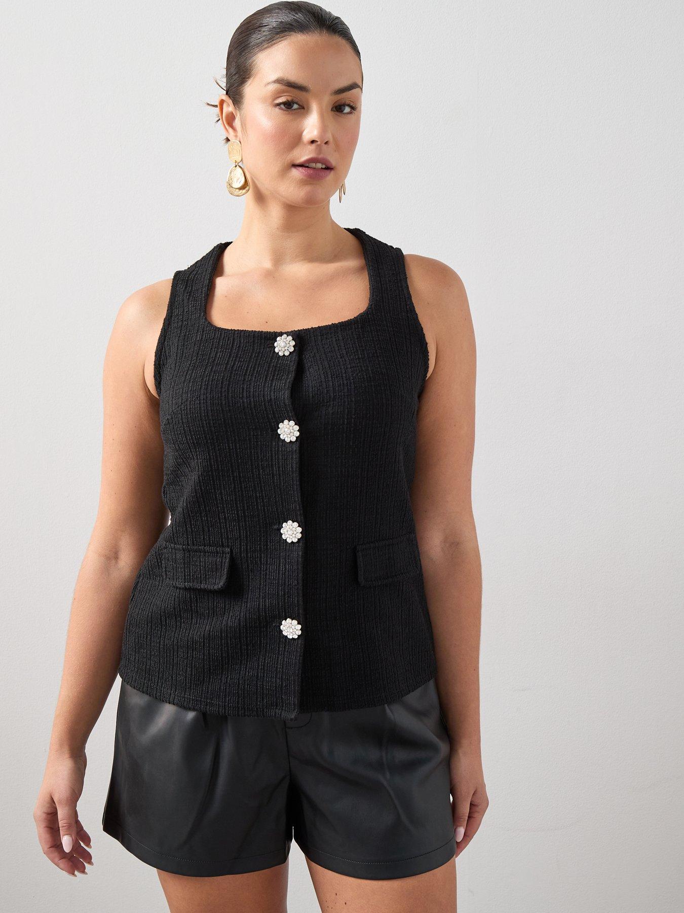 The Very Collection Curve Diamante Button Waistcoat