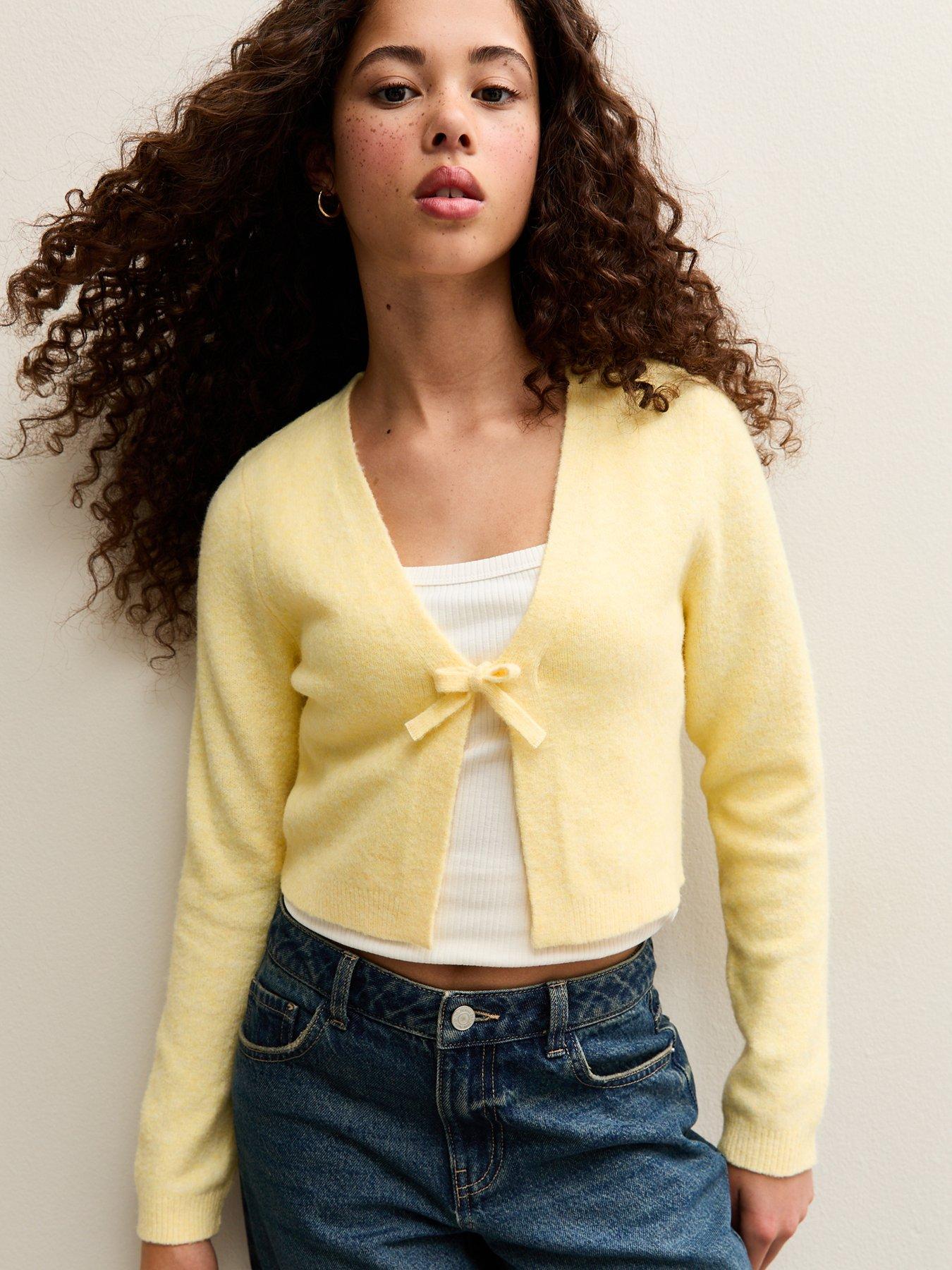 Image 1 of 5 of New Look 915 Girls Tie Front Cardigan - Light Yellow