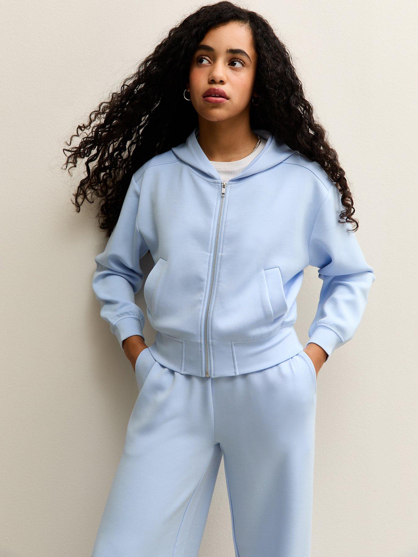 New Look 915: Girls Light Blue Soft Touch Zip Up Co-ord Hoodie - Light Blue