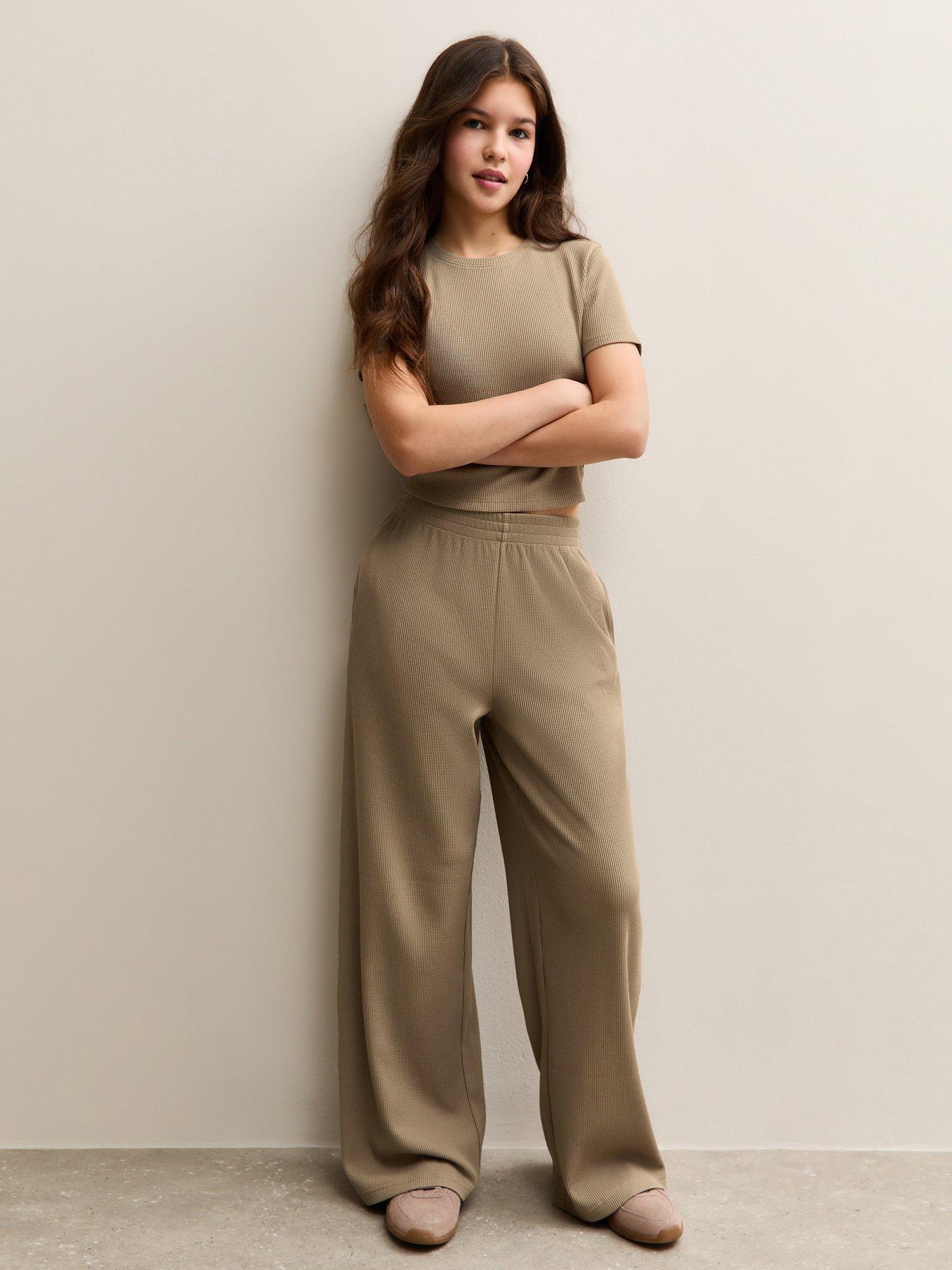 New Look 915 Girls Waffle Wide Leg Trousers - Light Brown