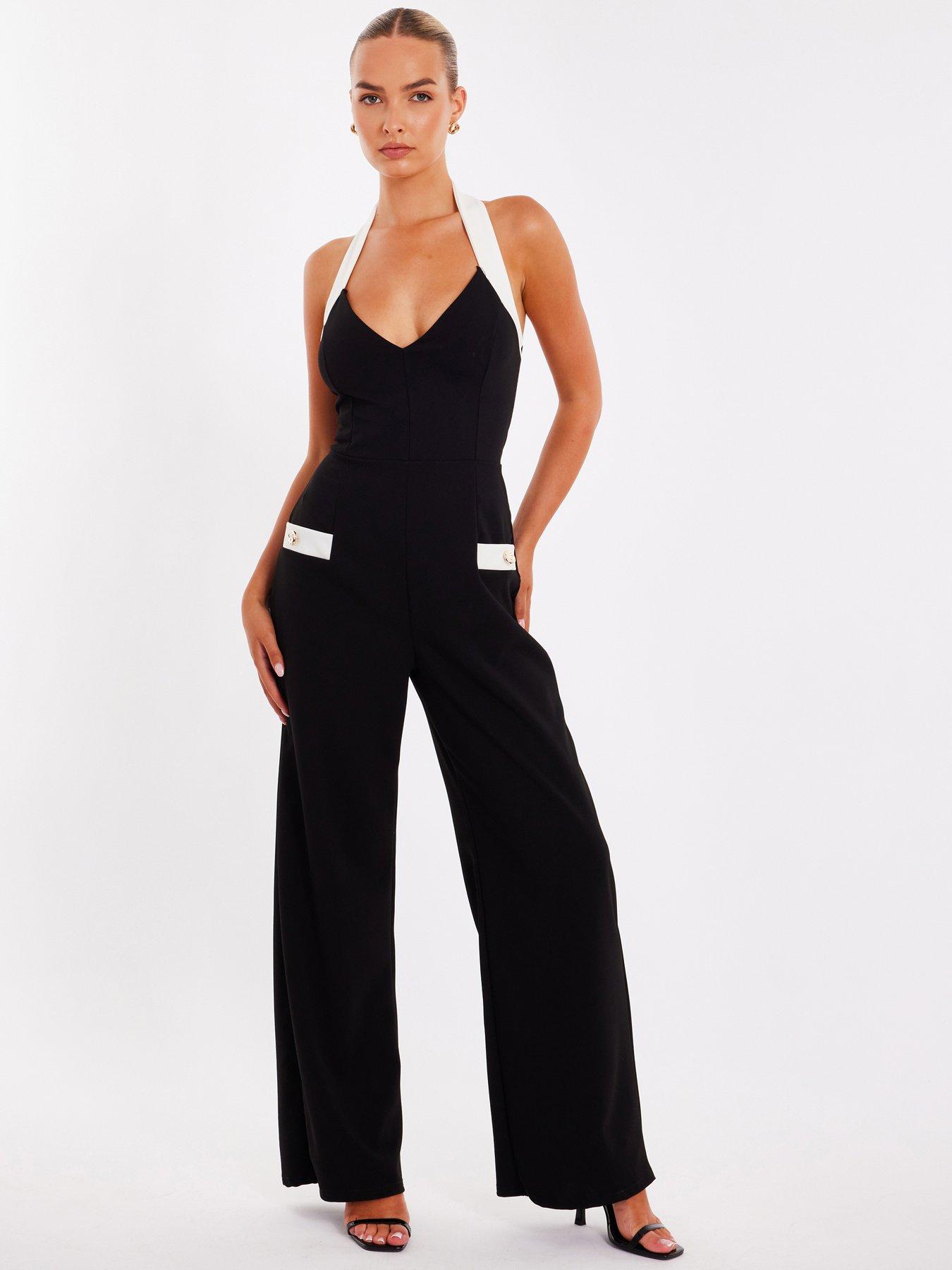 Quiz Black Monochrome Halter Neck Jumpsuit