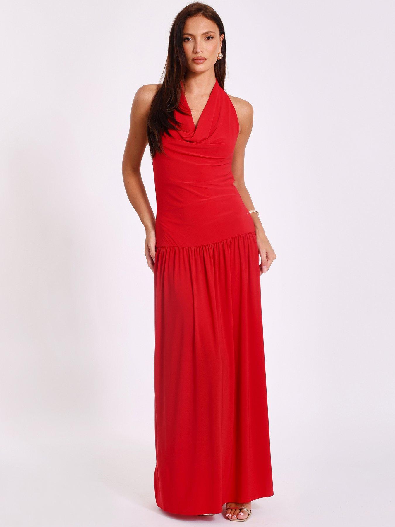 Quiz Red Cowl Neck Maxi Dress