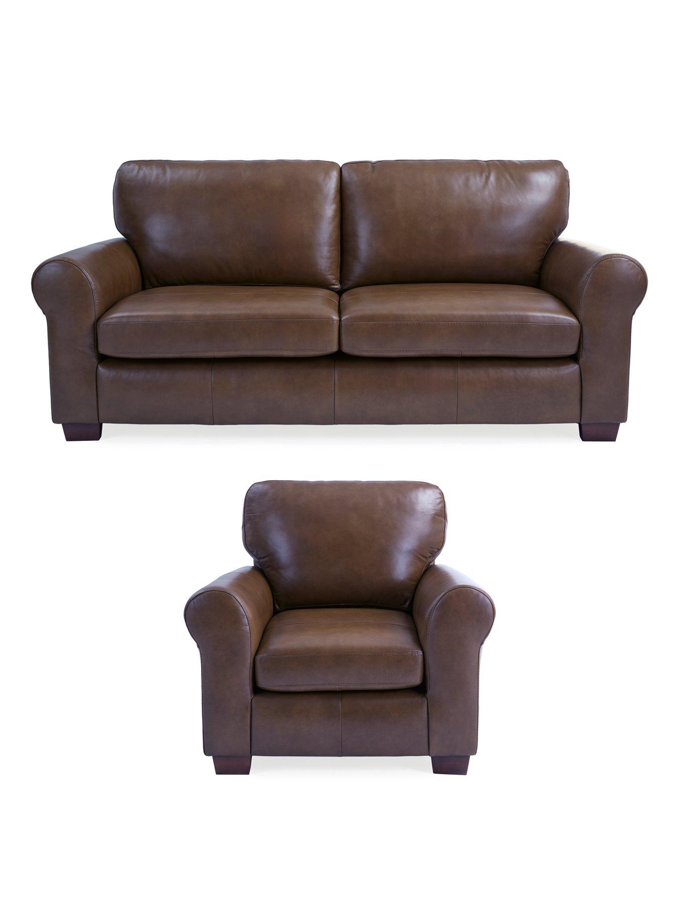 The Very Collection Bailey Italian Leather 3 Seater Sofa + Chair Set