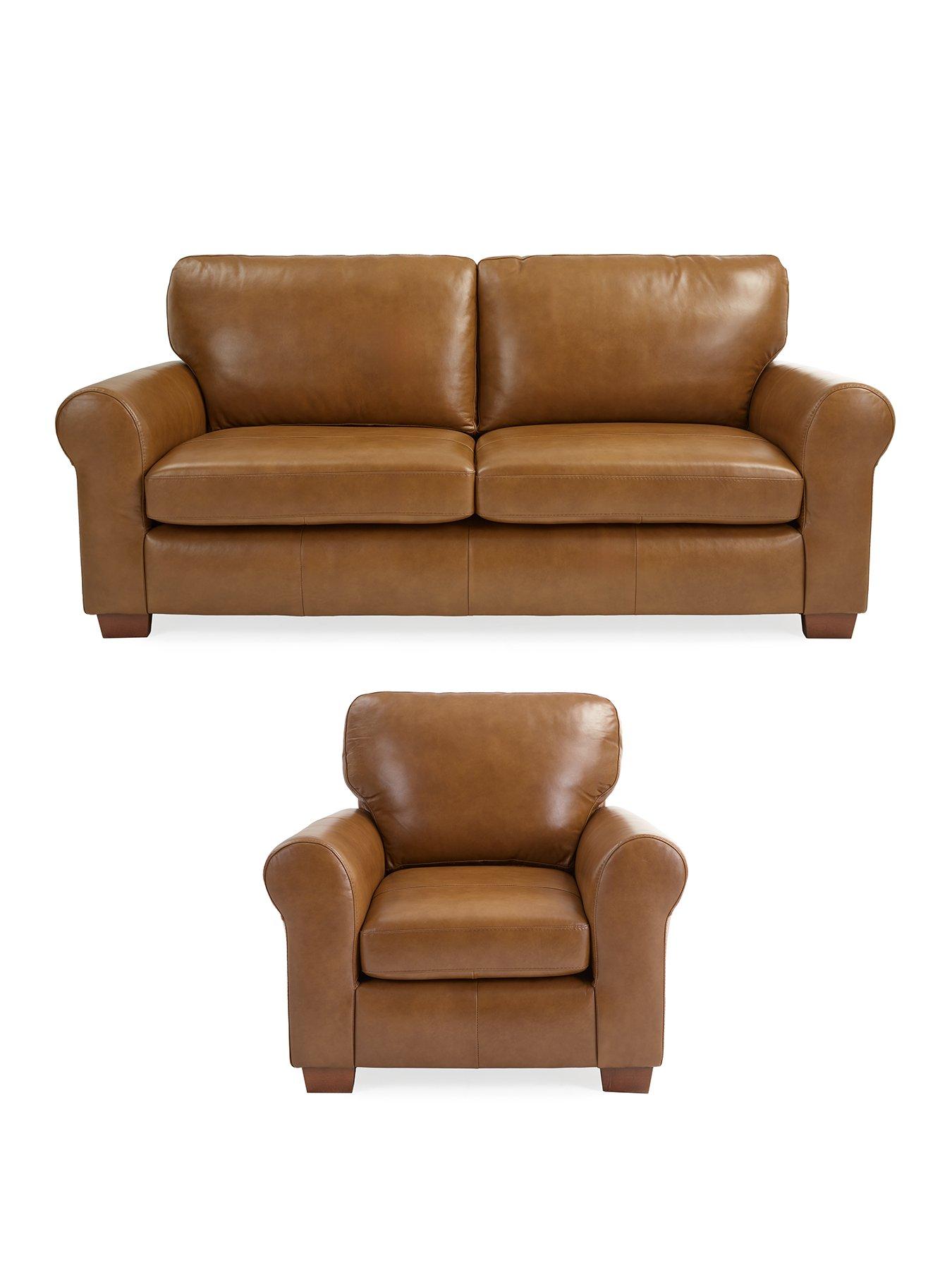 The Very Collection Bailey Italian Leather 3 Seater Sofa + Chair Set - FSC® Certified