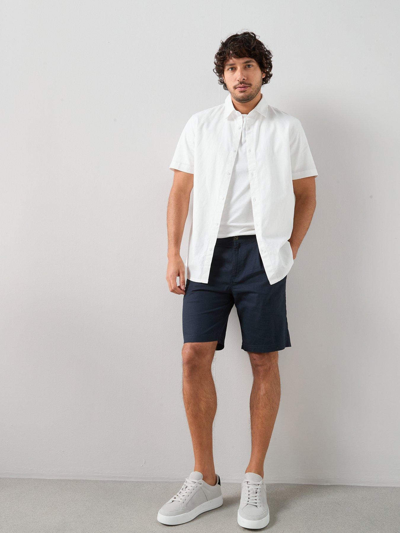 Image 1 of 7 of The Very Collection Regular Fit Cotton Linen Blend Shorts - Navy