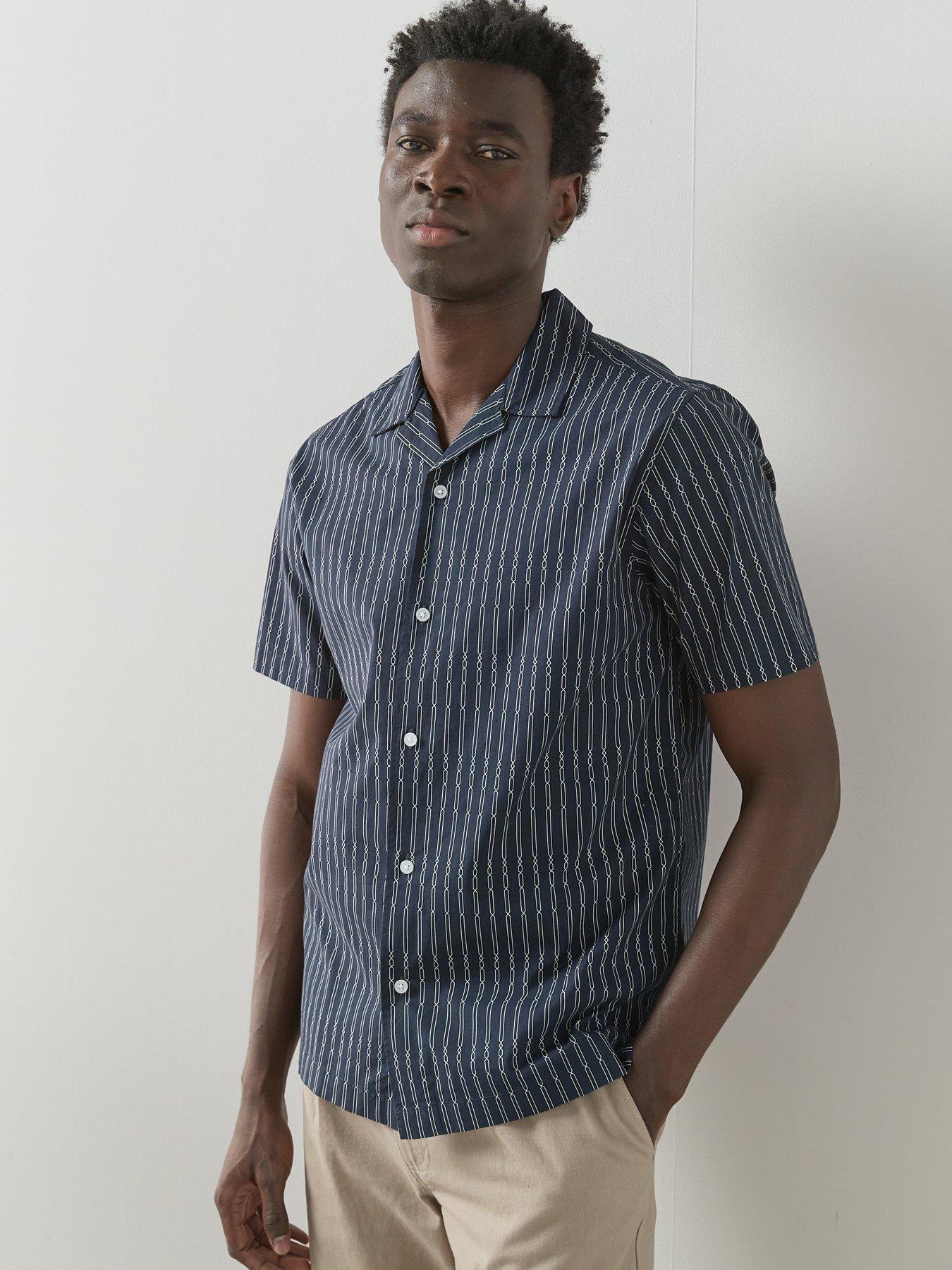 The Very Collection Pure Cotton Printed Short Sleeve Shirt - Navy