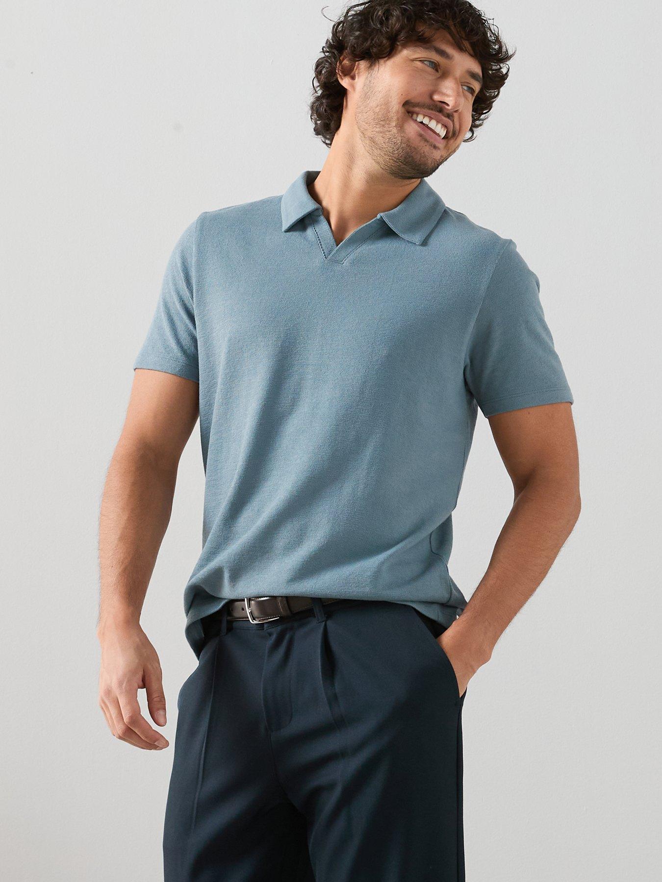 The Very Collection Textured Trophy Neck Polo Shirt - Light Blue