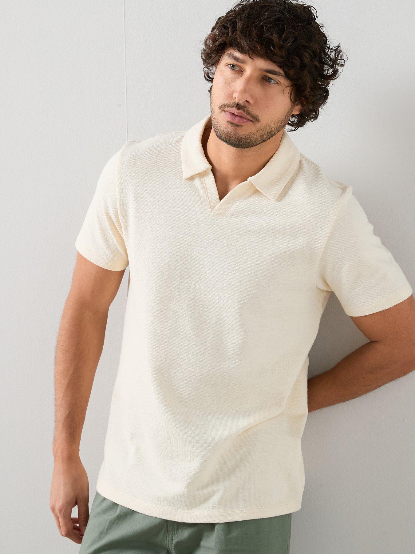 The Very Collection Cotton Blend Textured Trophy Neck Polo - Ecru