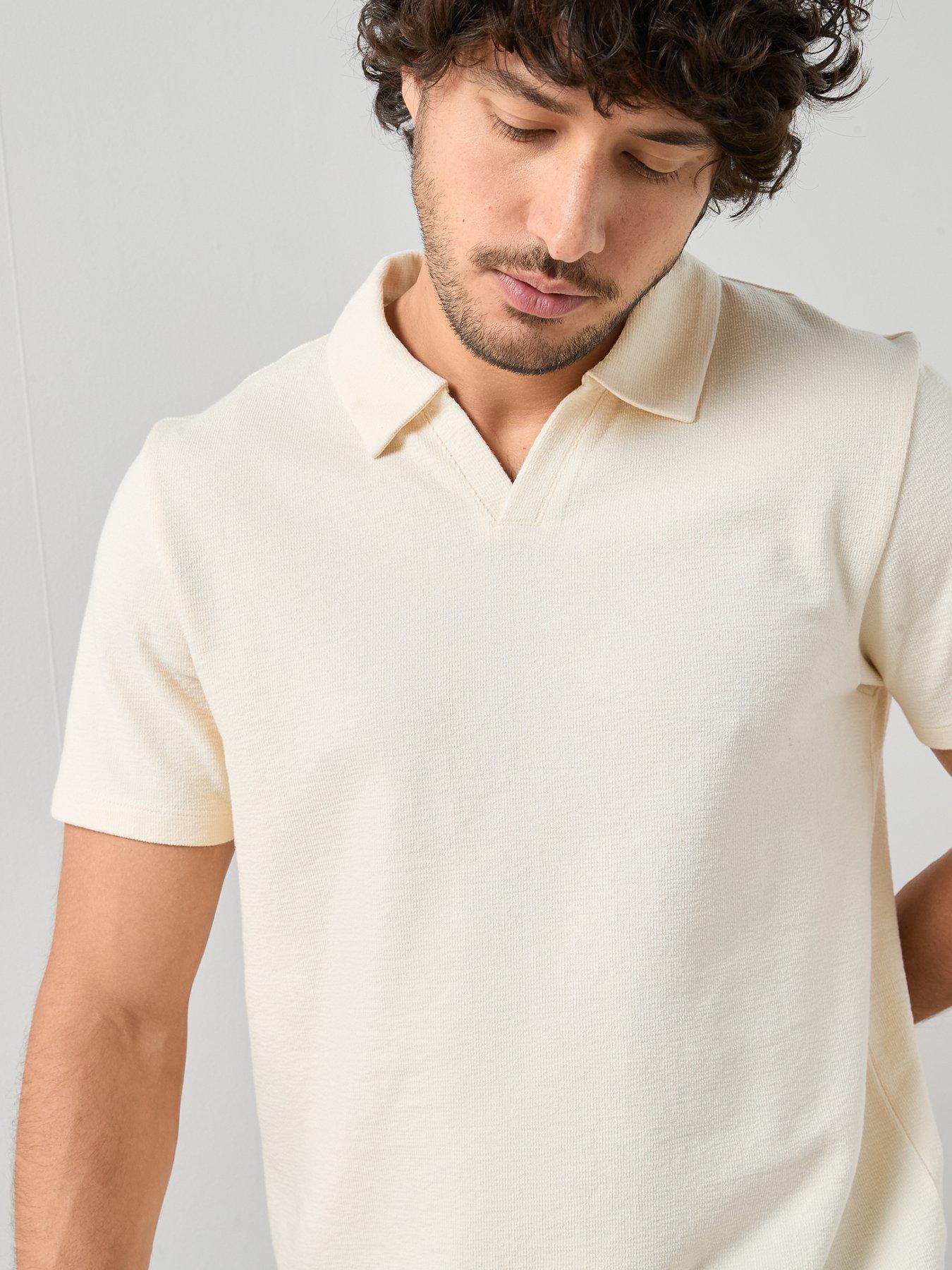 Image 4 of 7 of The Very Collection Textured Trophy Neck Polo Shirt - Ecru