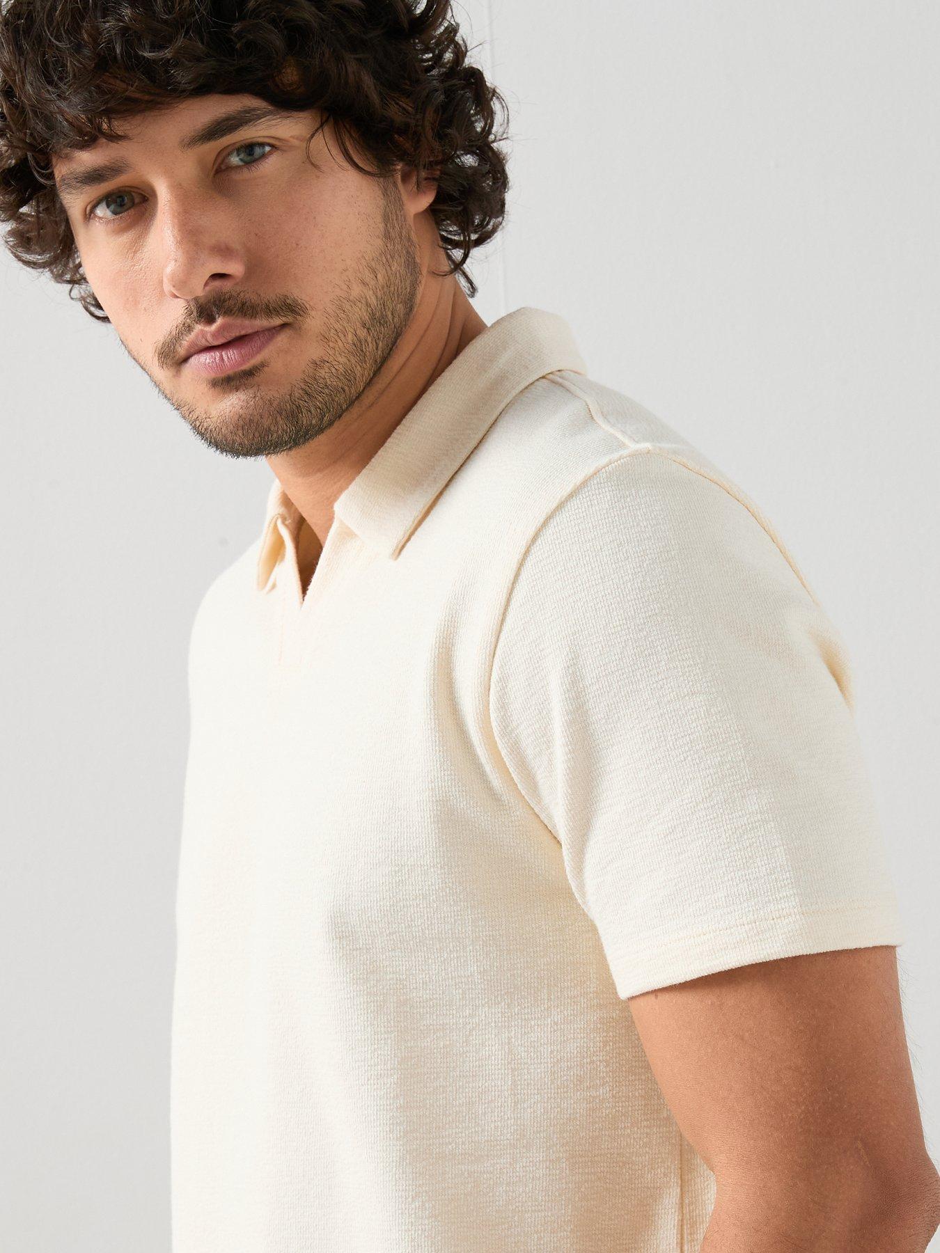 Image 6 of 7 of The Very Collection Textured Trophy Neck Polo Shirt - Ecru