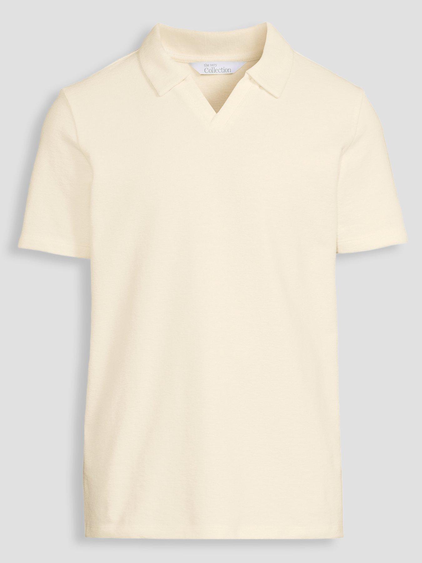 Image 7 of 7 of The Very Collection Textured Trophy Neck Polo Shirt - Ecru