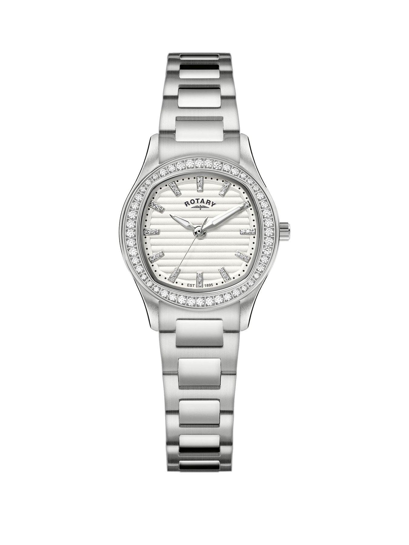 Rotary Ladies Brilliance Stone Set Dial Rose Gold Plated Stainless Steel Bracelet Watch